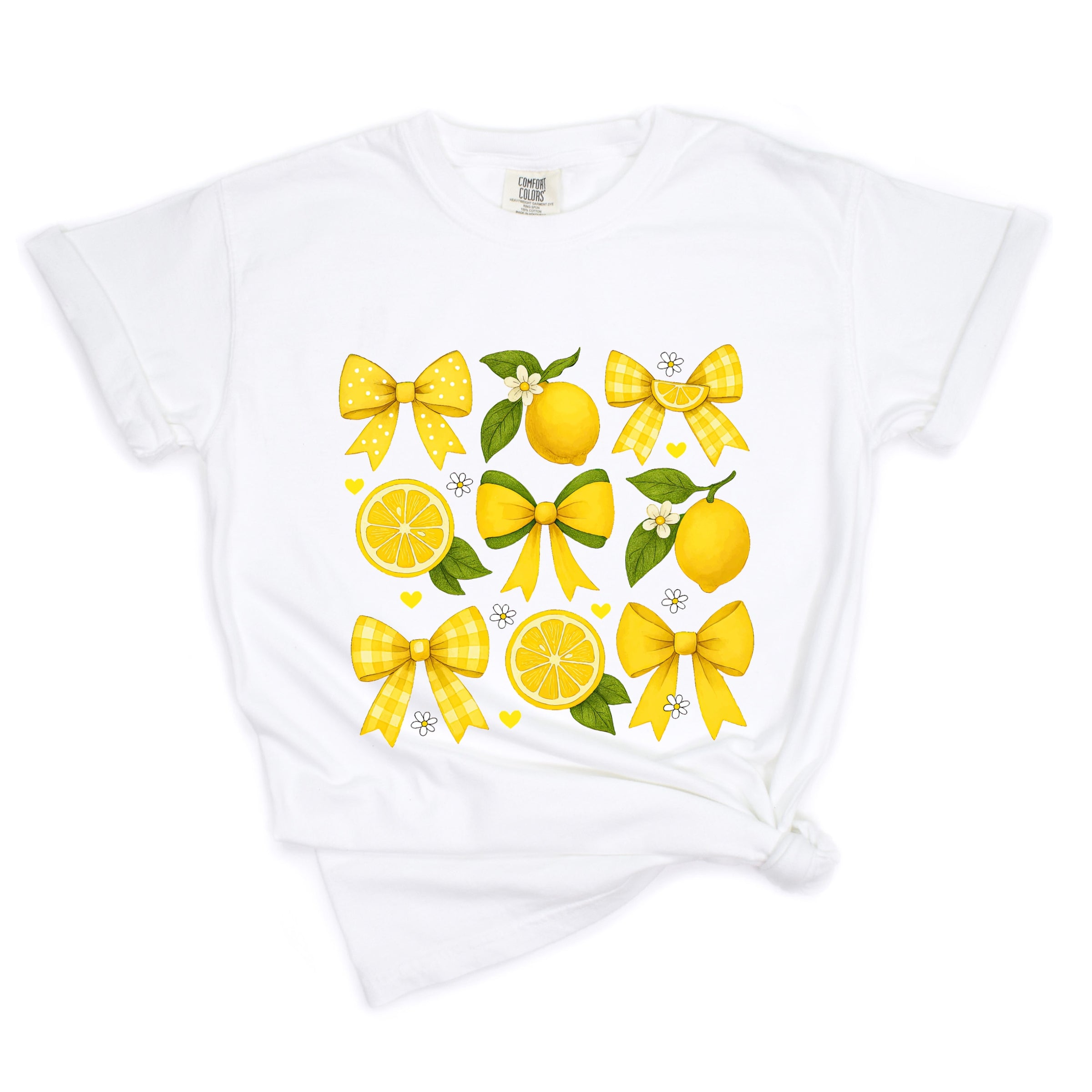 Coquette Lemons Pattern Bows - Women's Garment Dyed Graphic T-Shirt