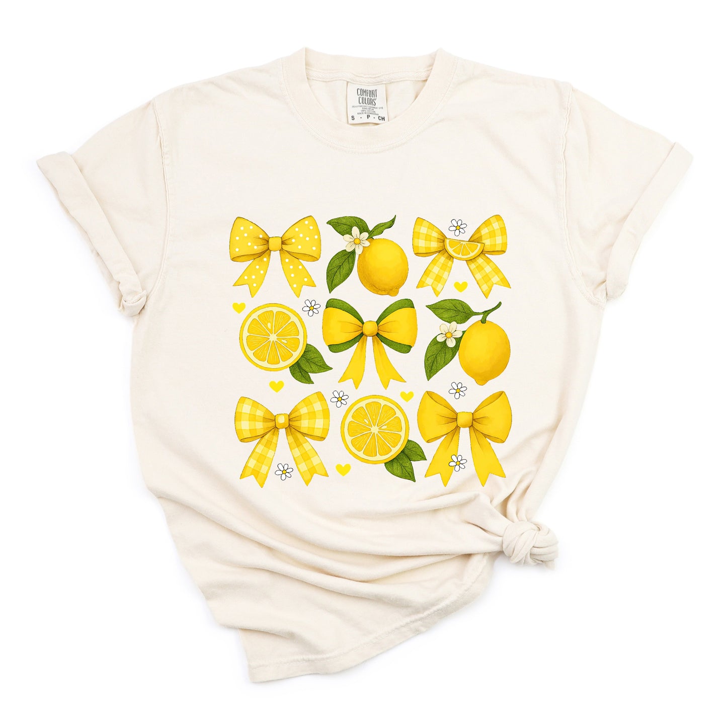 Coquette Lemons Pattern Bows - Women's Garment Dyed Graphic T-Shirt
