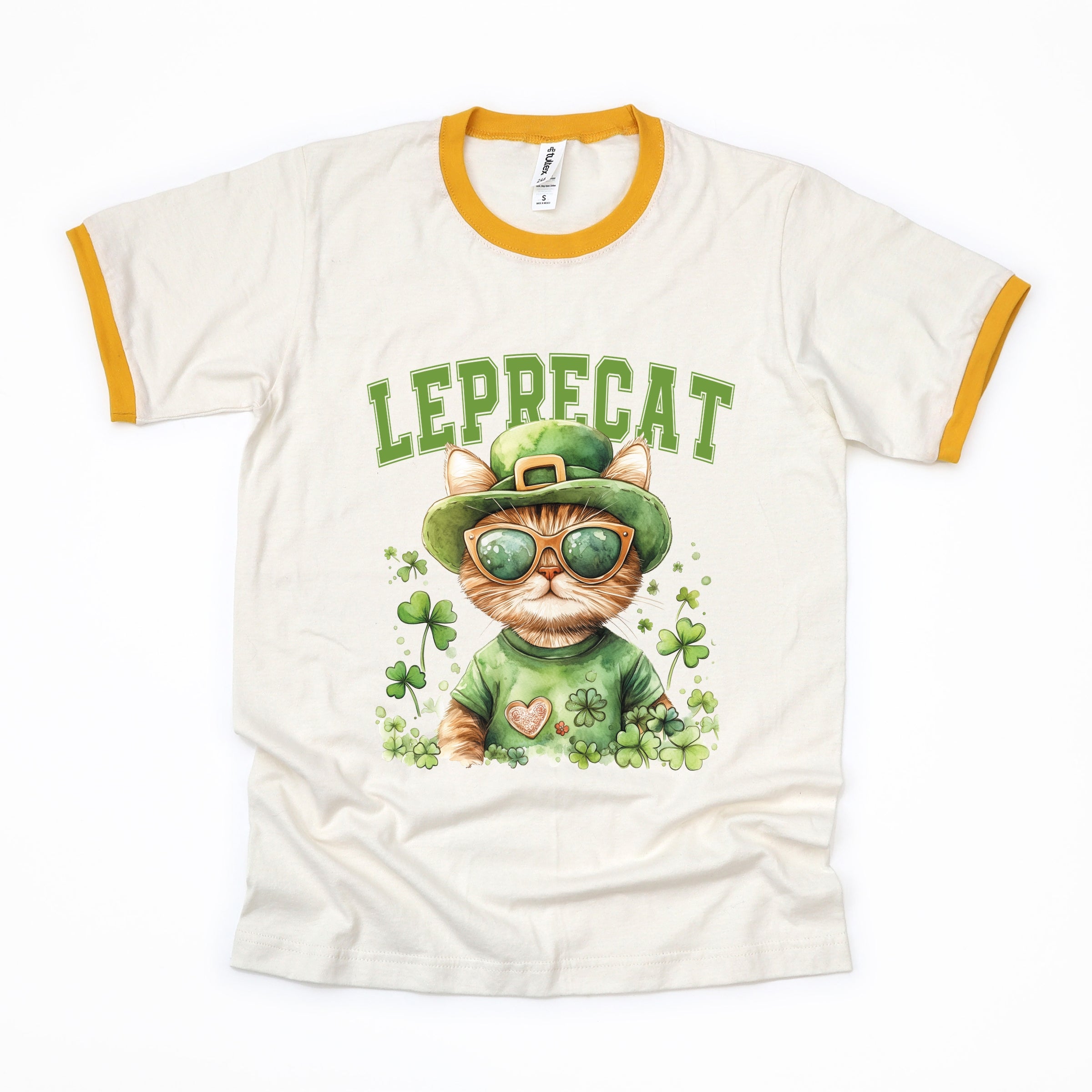 Leprecat Watercolor Cat - Women's Ringer Graphic T-Shirt