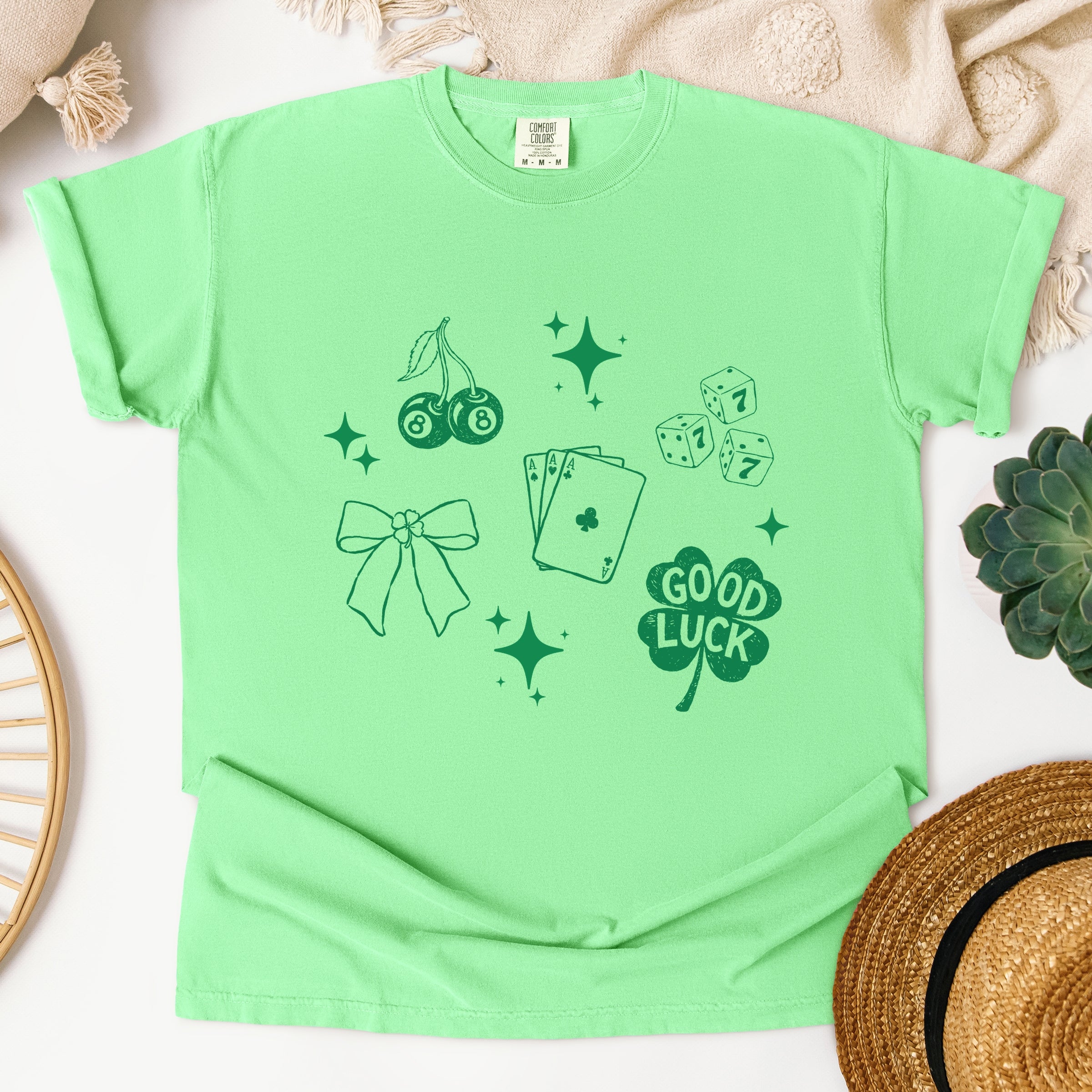 Lucky Icons Stars - Women's Garment Dyed Graphic T-Shirt