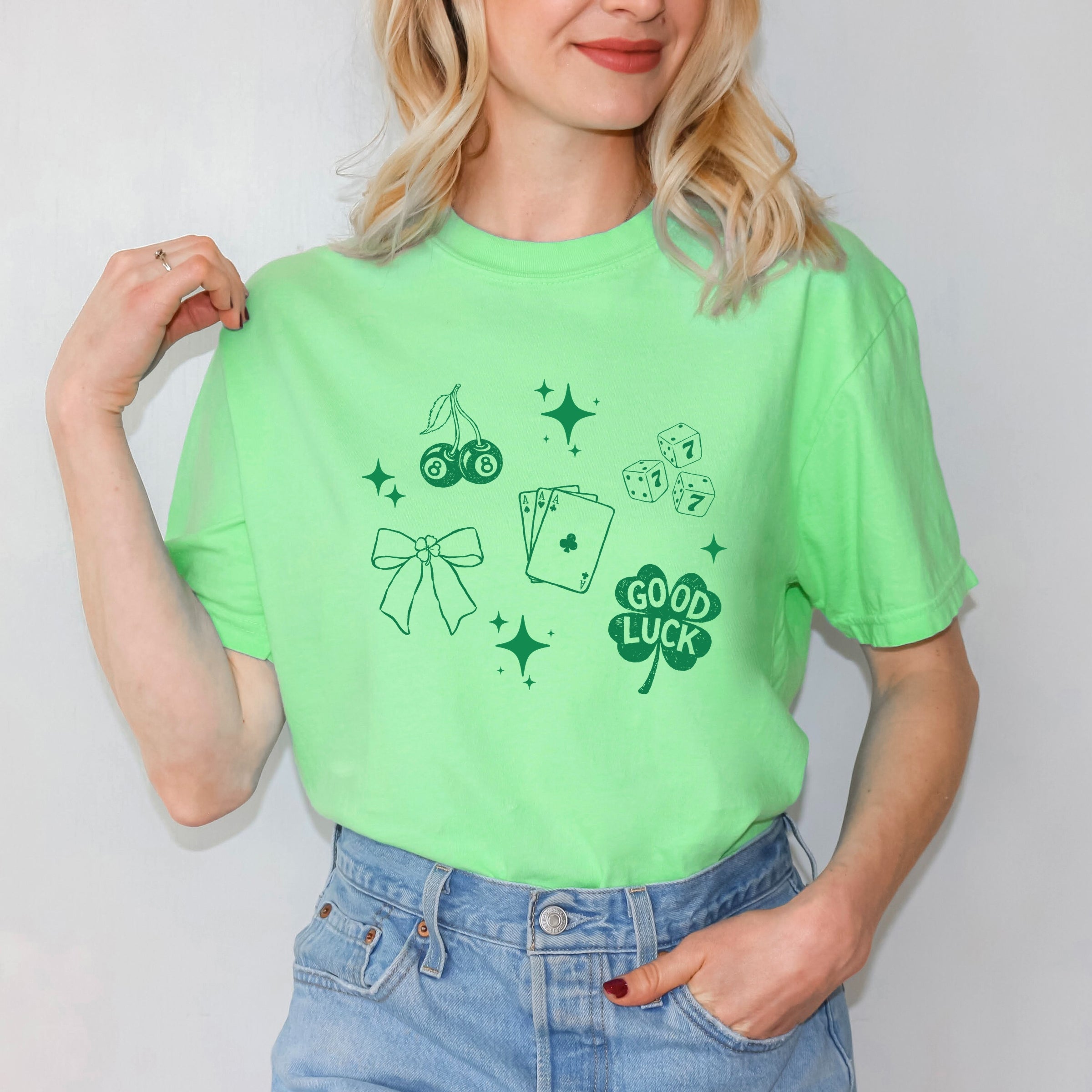 Lucky Icons Stars - Women's Garment Dyed Graphic T-Shirt