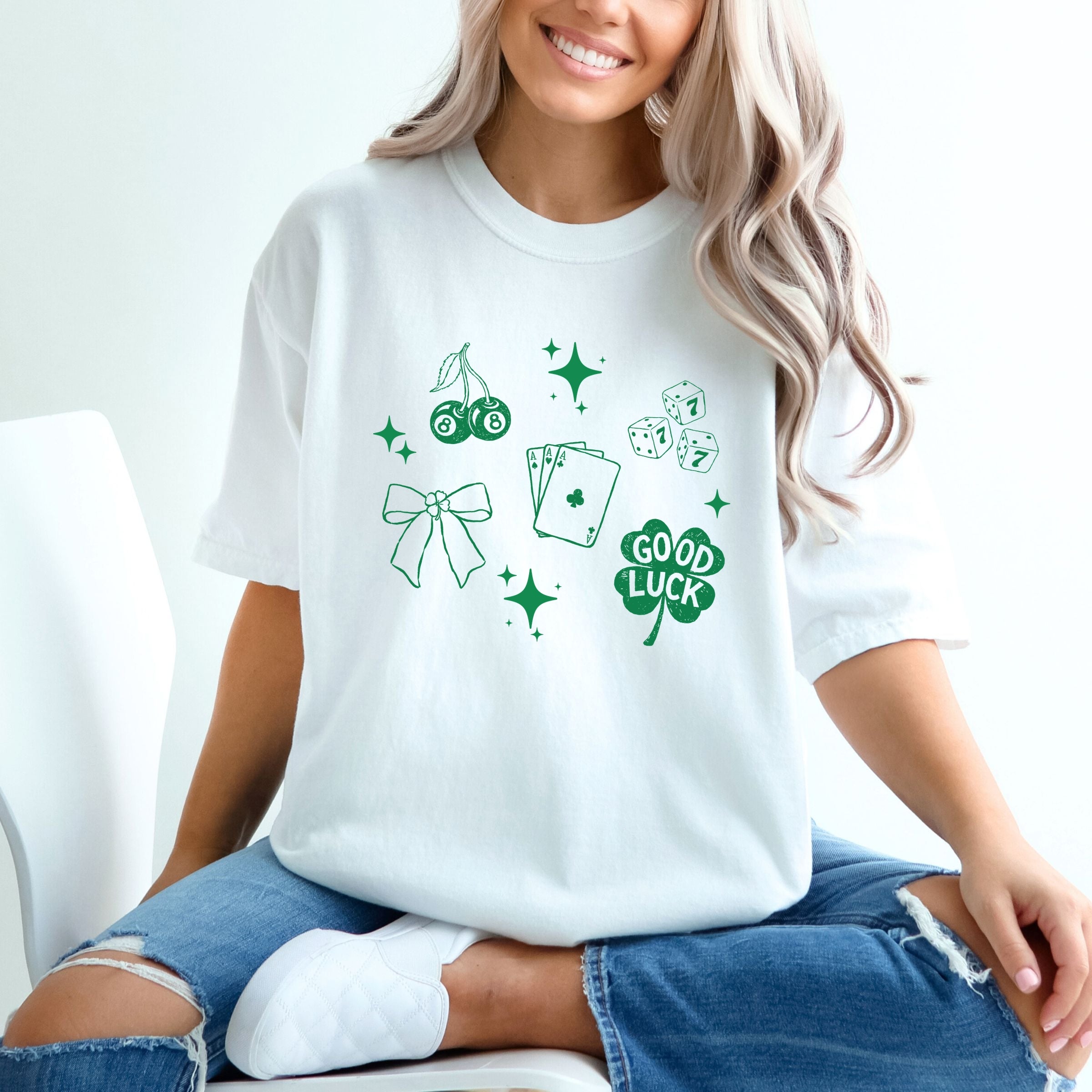 Lucky Icons Stars - Women's Garment Dyed Graphic T-Shirt