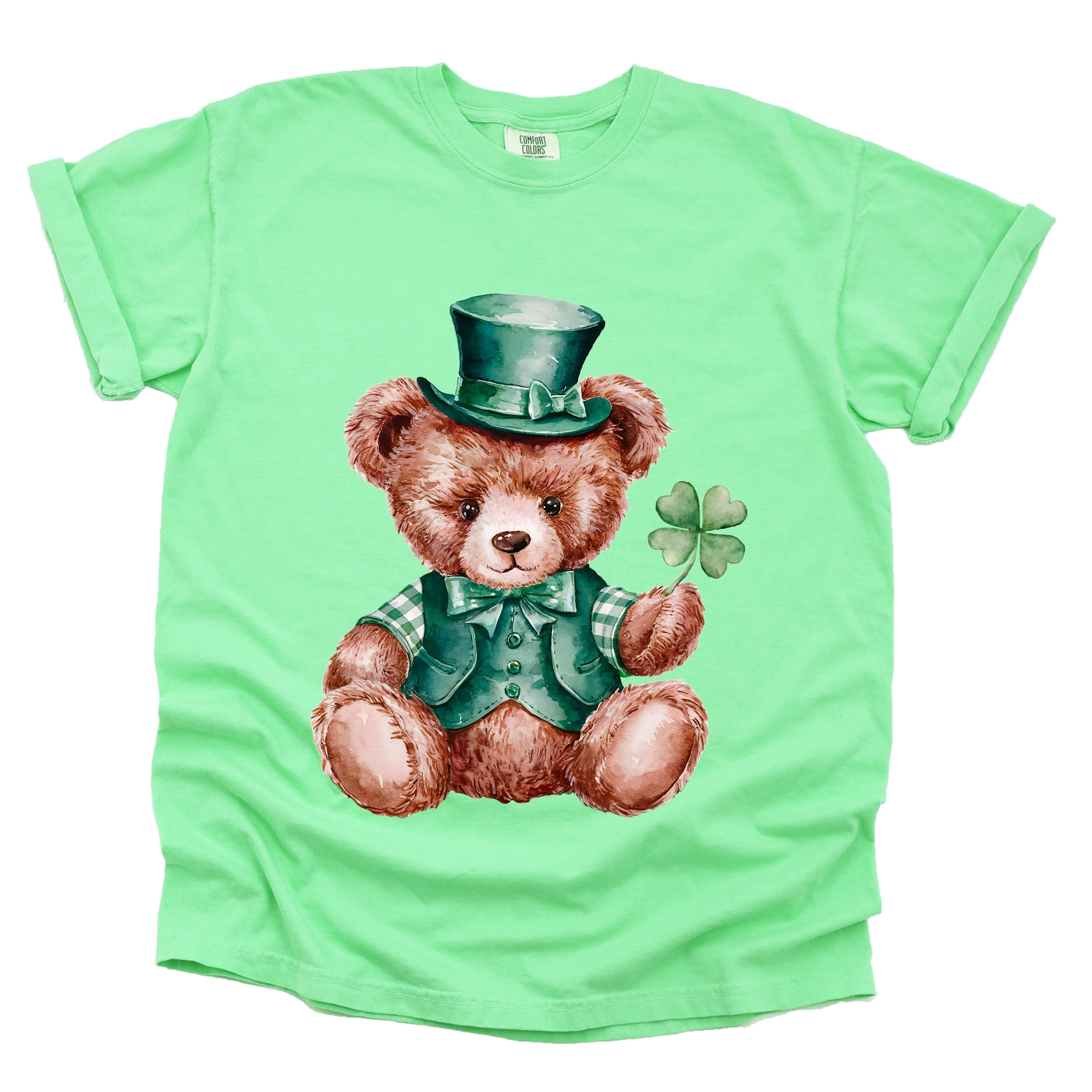 St. Patrick's Bear Clover - Women's Garment Dyed Graphic T-Shirt