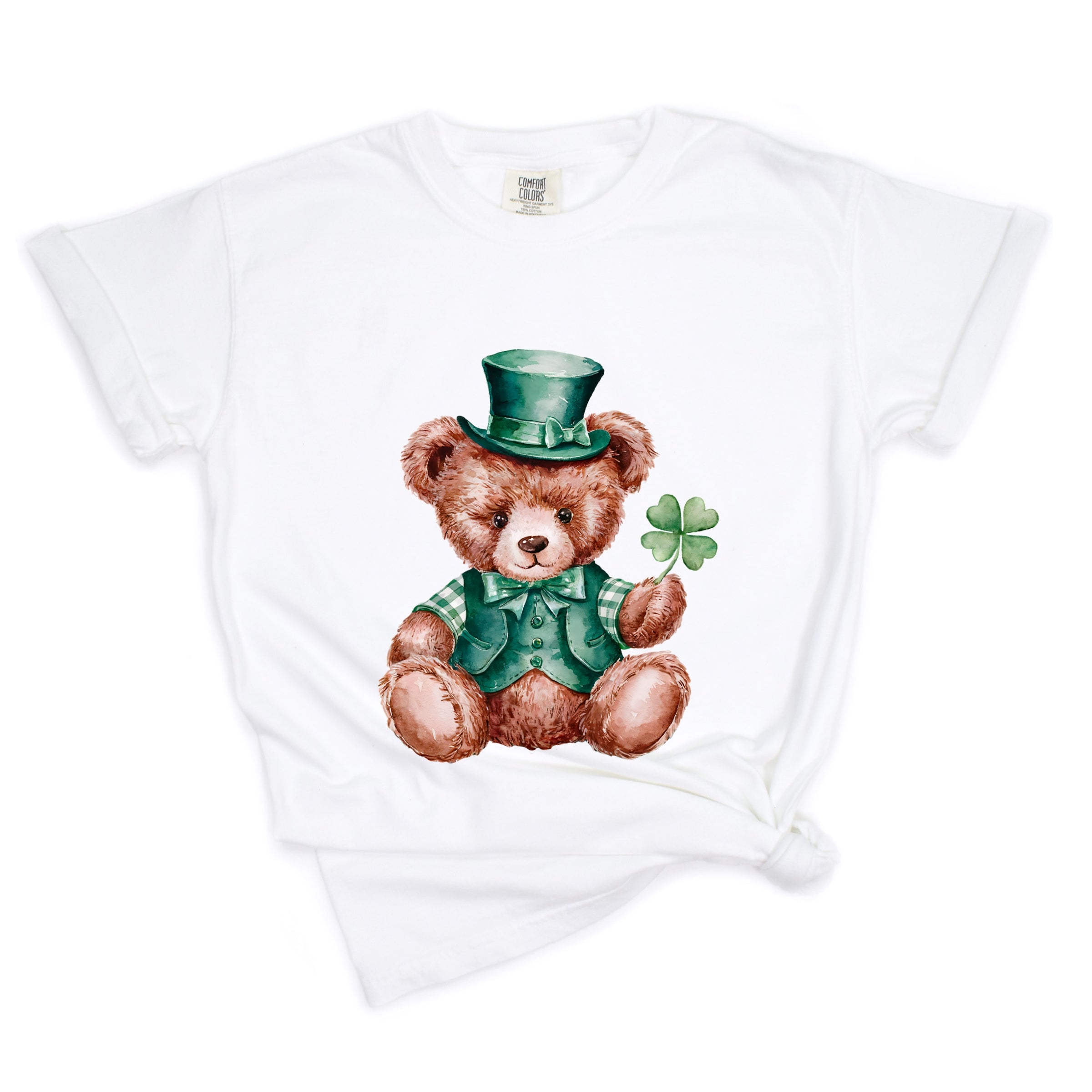 St. Patrick's Bear Clover - Women's Garment Dyed Graphic T-Shirt