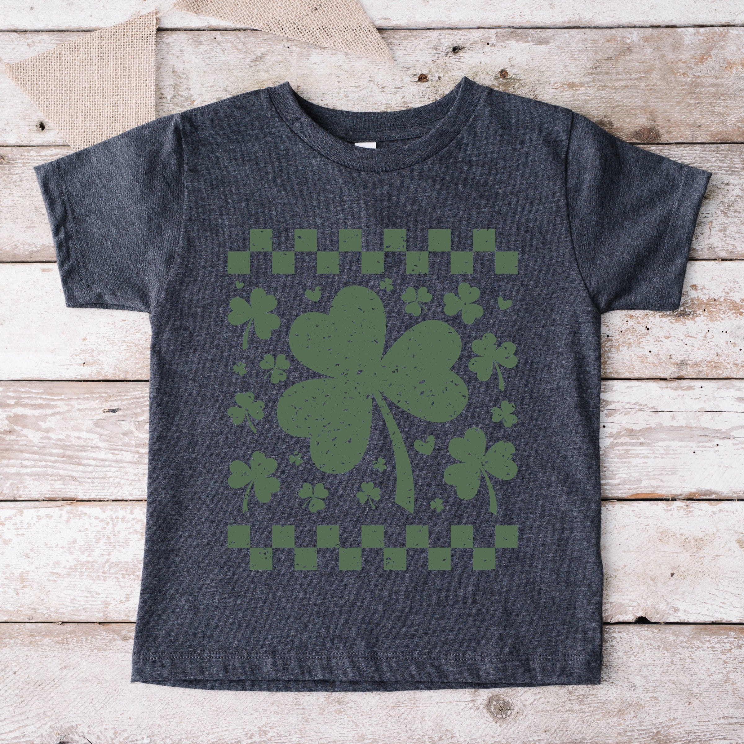 Clovers Checkered Distressed - Toddler Short Sleeve Graphic T-Shirt