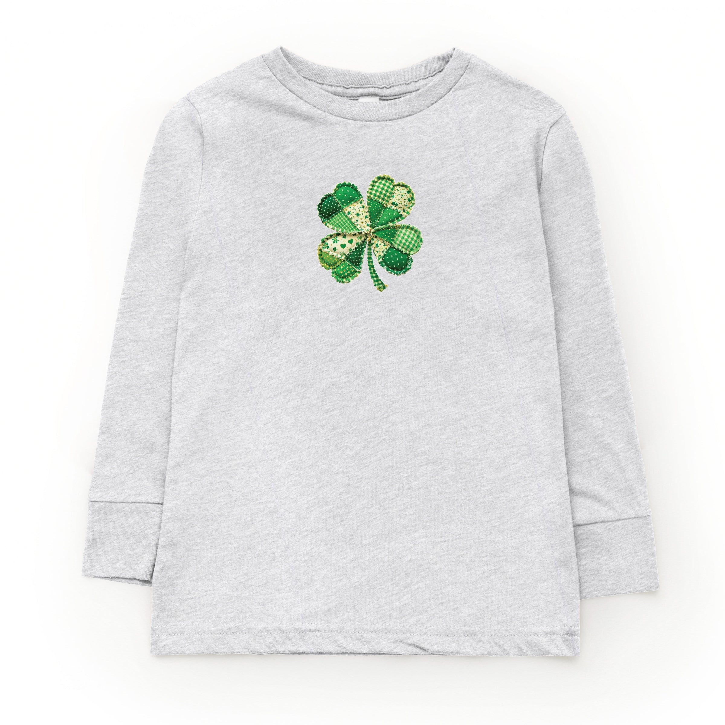 Four Leaf Clover Patchwork Print - Youth Long Sleeve Graphic T-Shirt