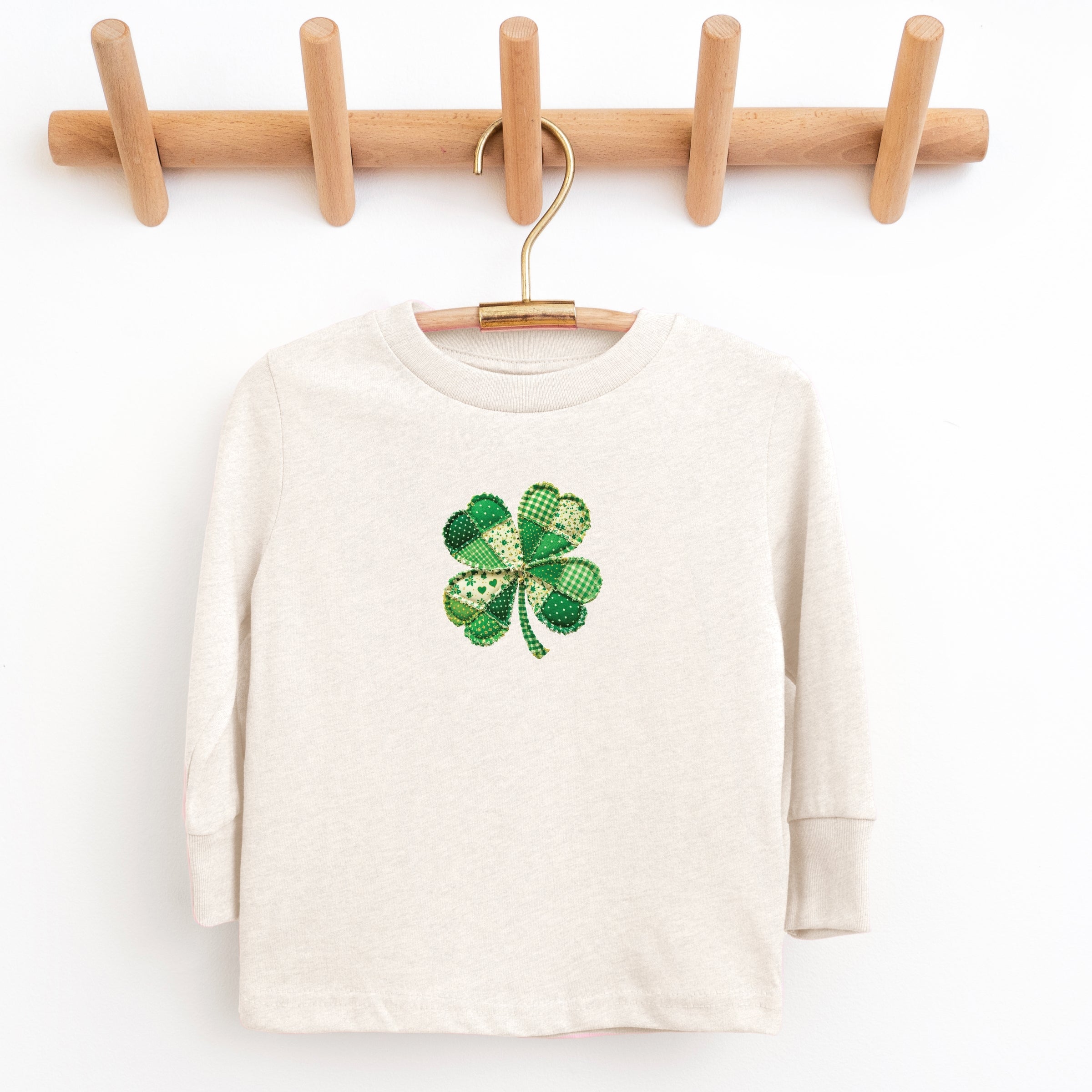Four Leaf Clover Patchwork Print - Youth Long Sleeve Graphic T-Shirt