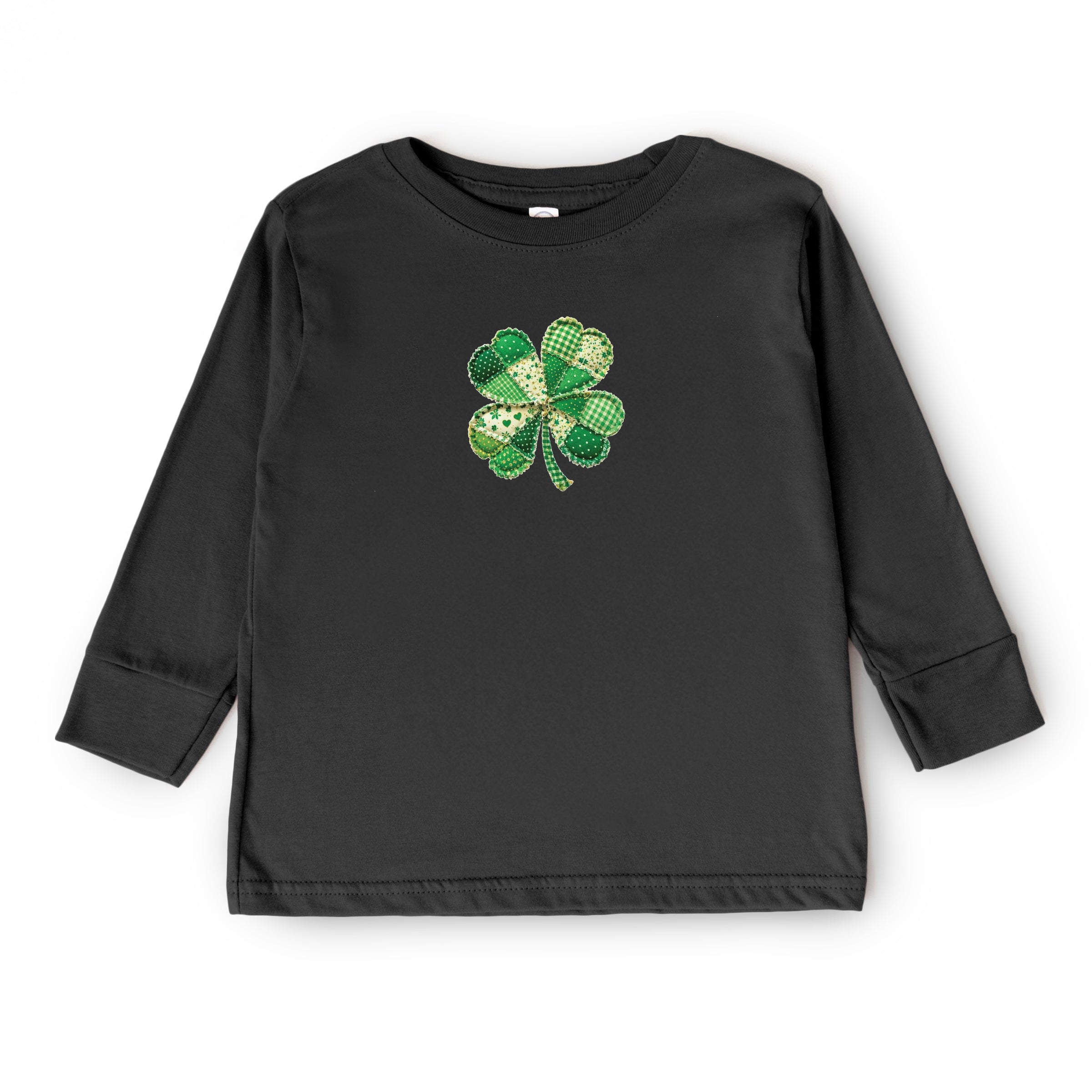Four Leaf Clover Patchwork Print - Youth Long Sleeve Graphic T-Shirt