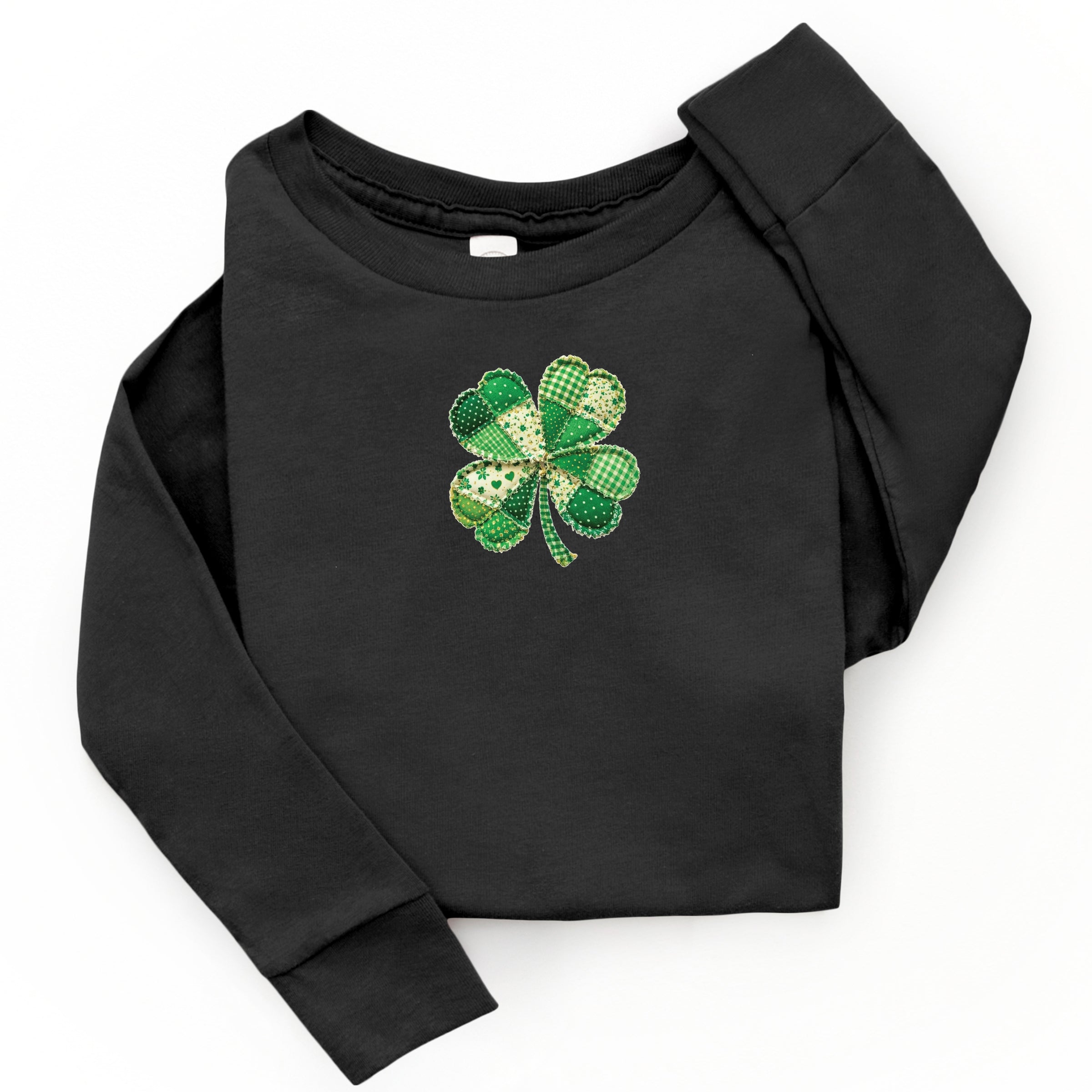 Four Leaf Clover Patchwork Print - Youth Long Sleeve Graphic T-Shirt