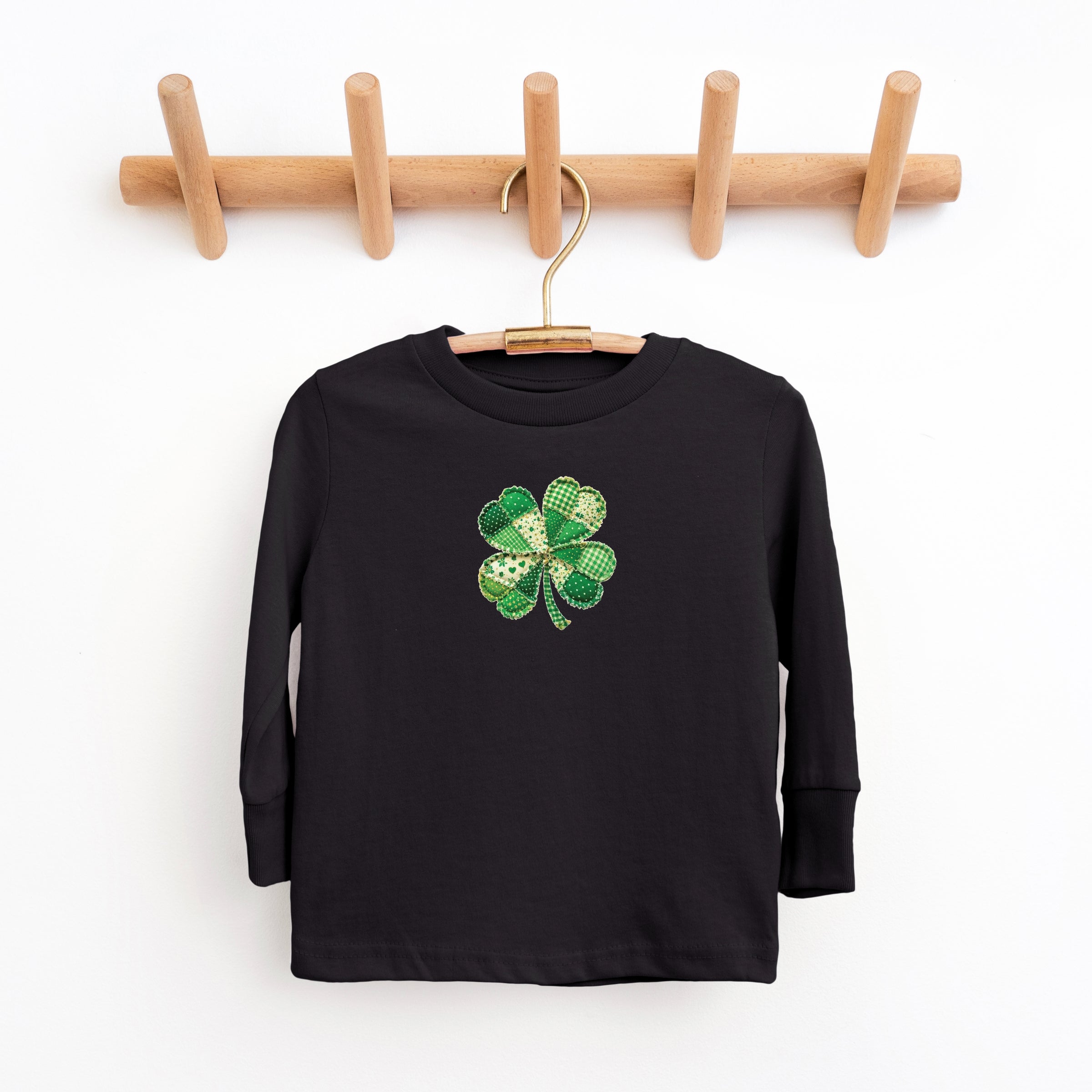 Four Leaf Clover Patchwork Print - Youth Long Sleeve Graphic T-Shirt