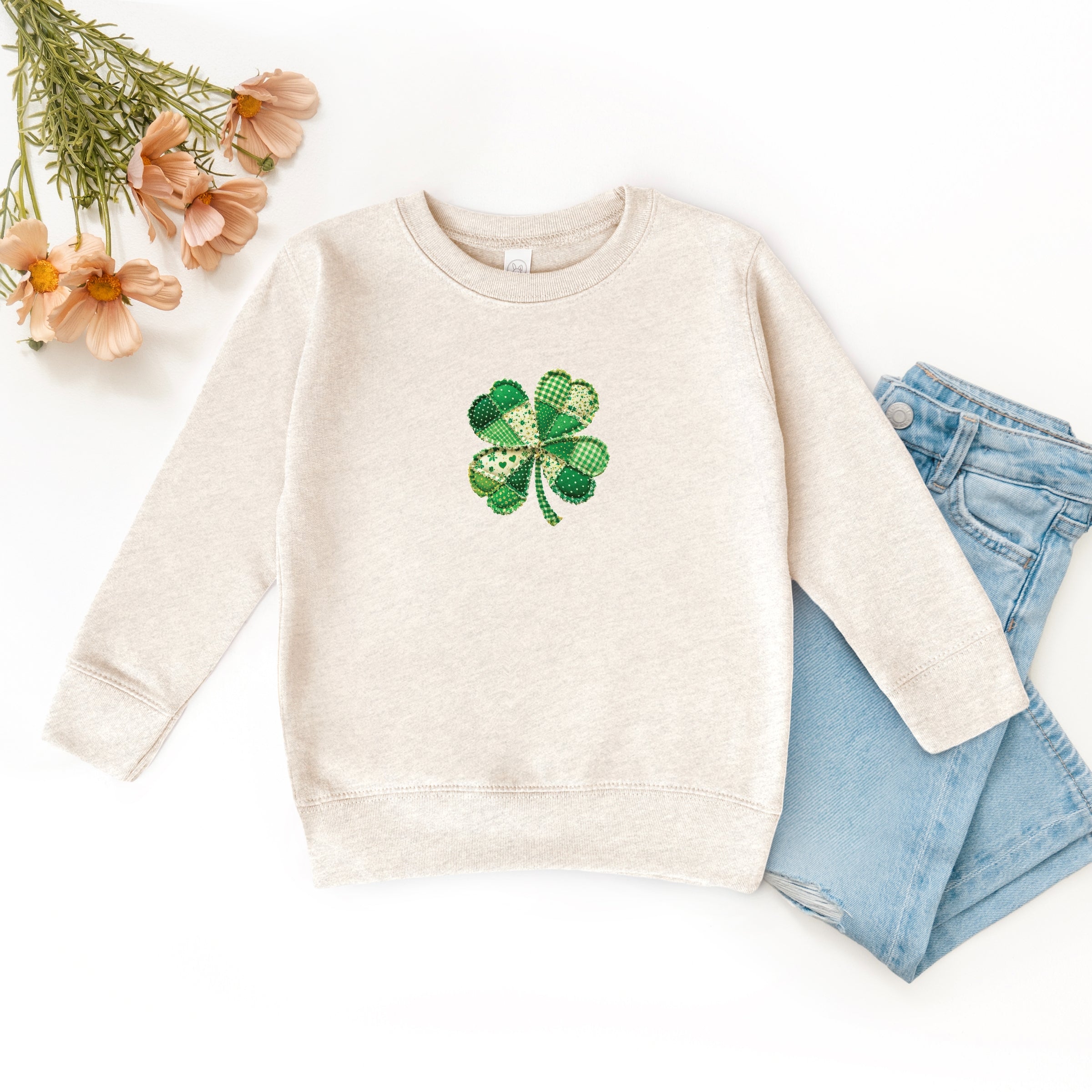 Four Leaf Clover Patchwork Print - Toddler Graphic Sweatshirt