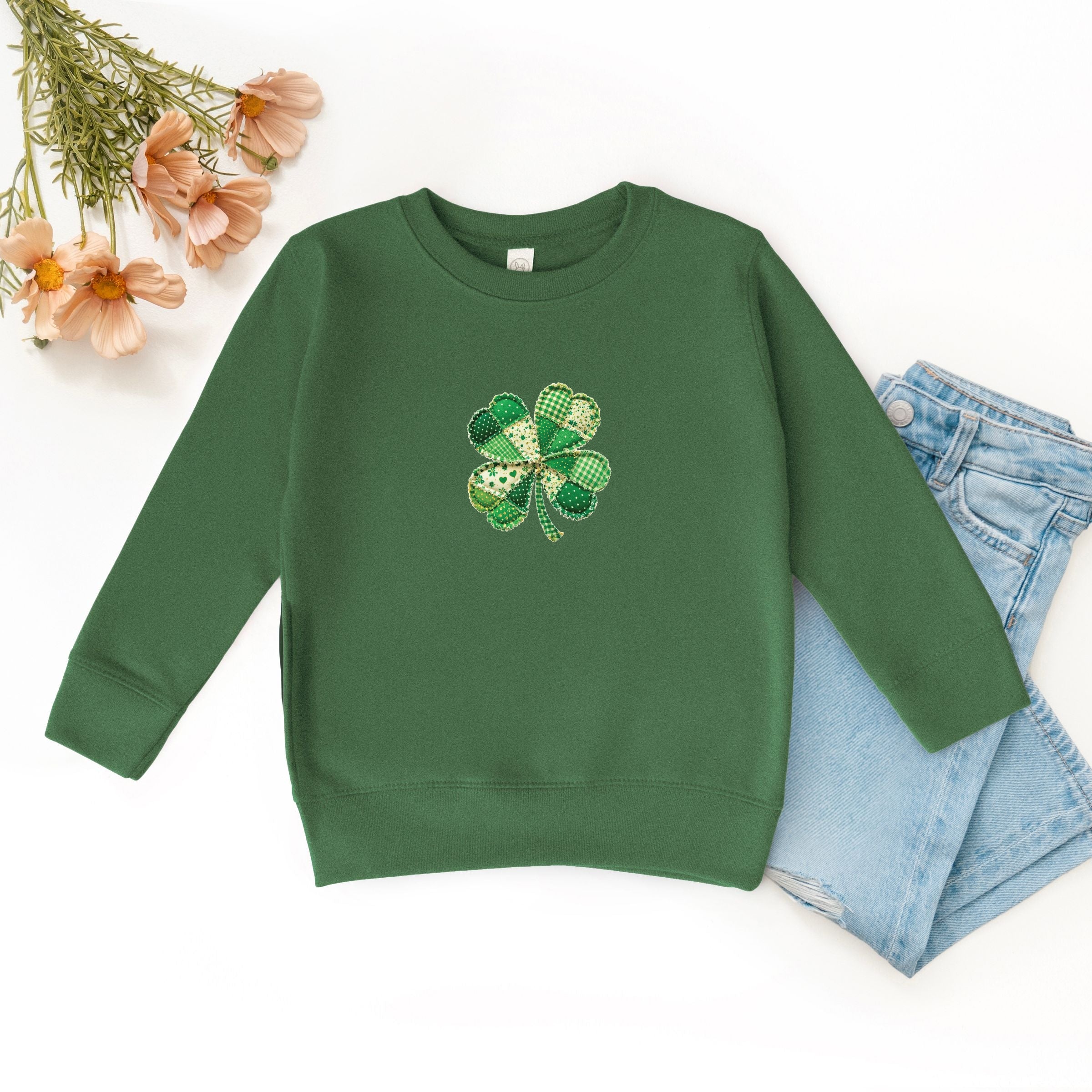Four Leaf Clover Patchwork Print - Toddler Graphic Sweatshirt