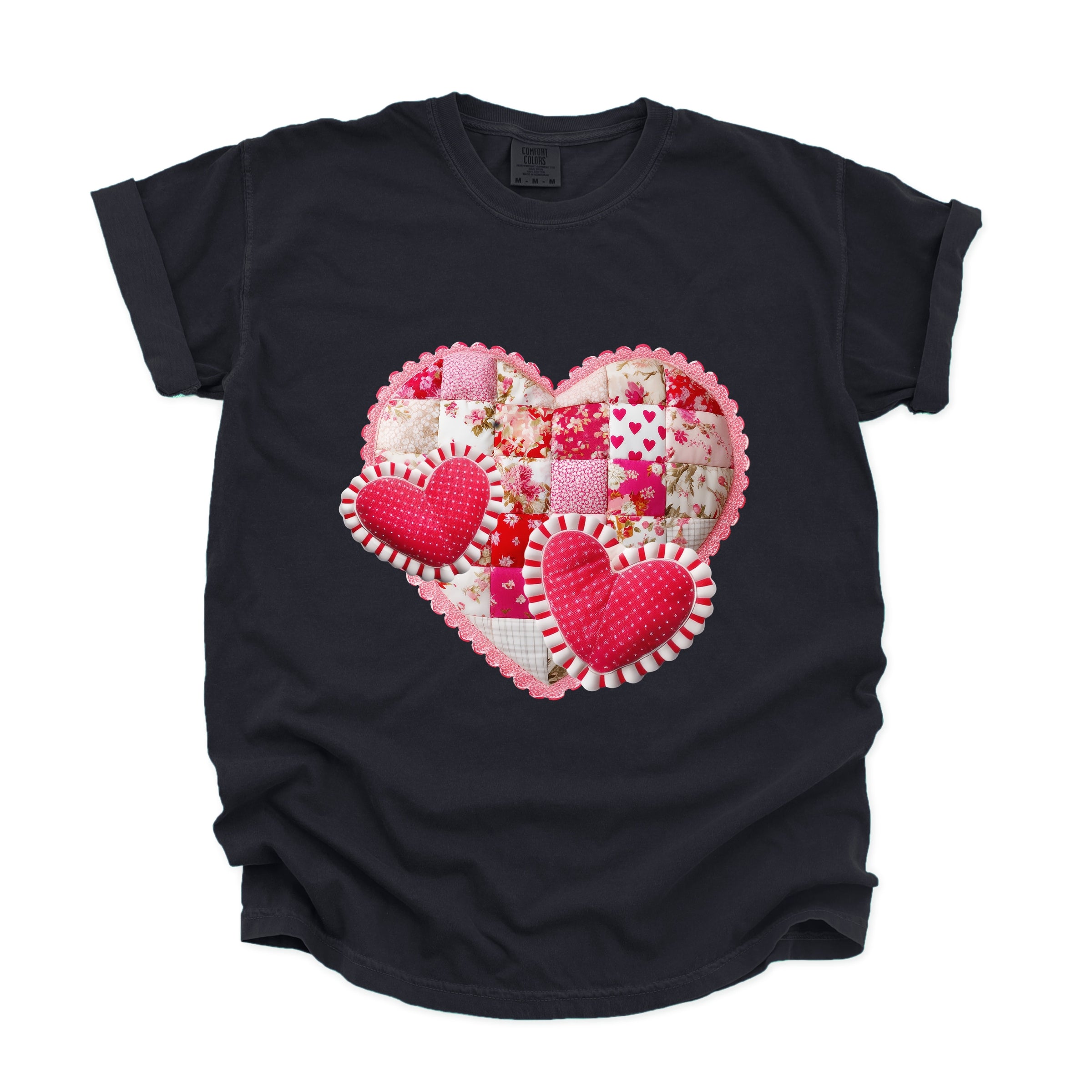 Hearts Patchwork Print - Women's Garment Dyed Graphic T-Shirt