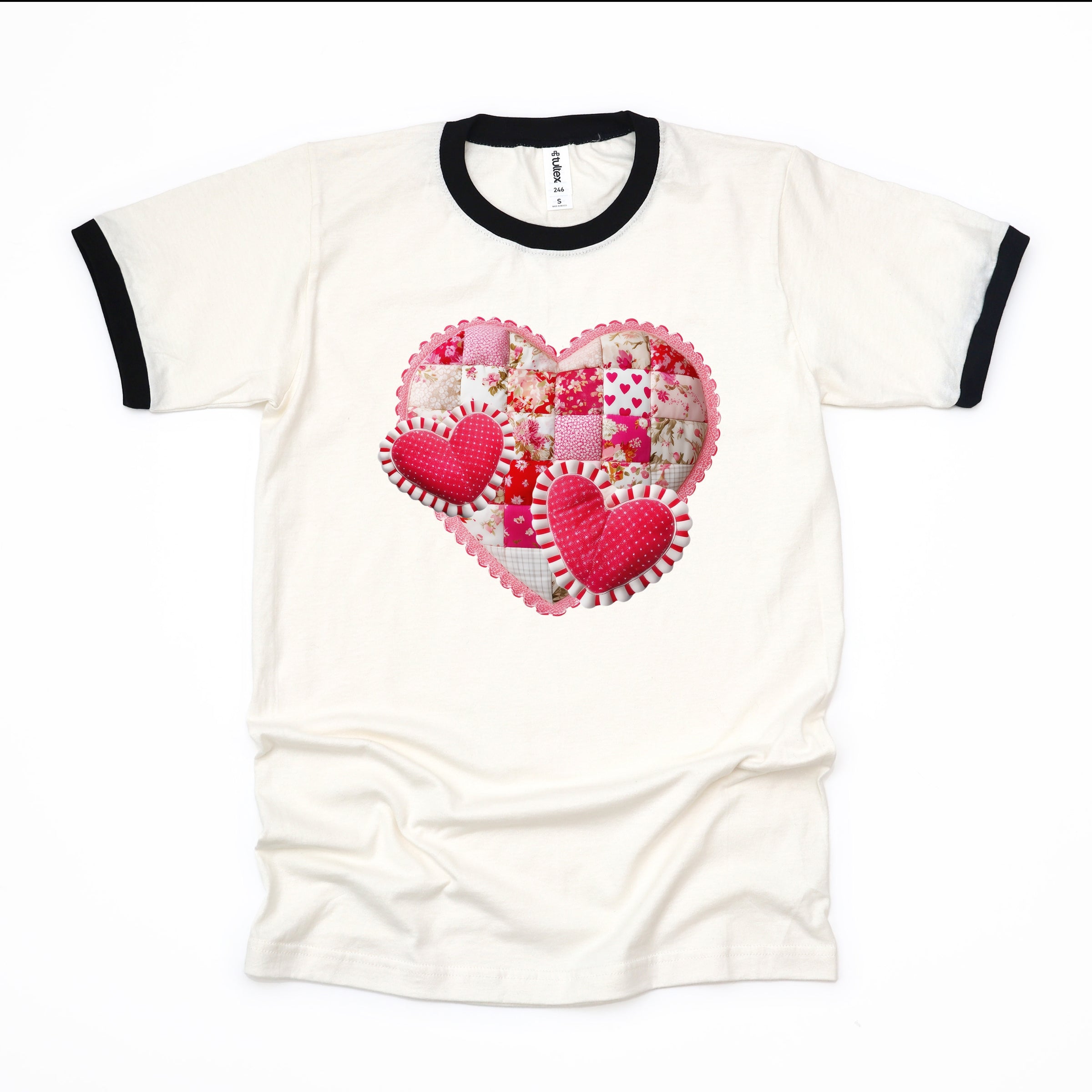 Hearts Patchwork Print - Women's Ringer Graphic T-Shirt