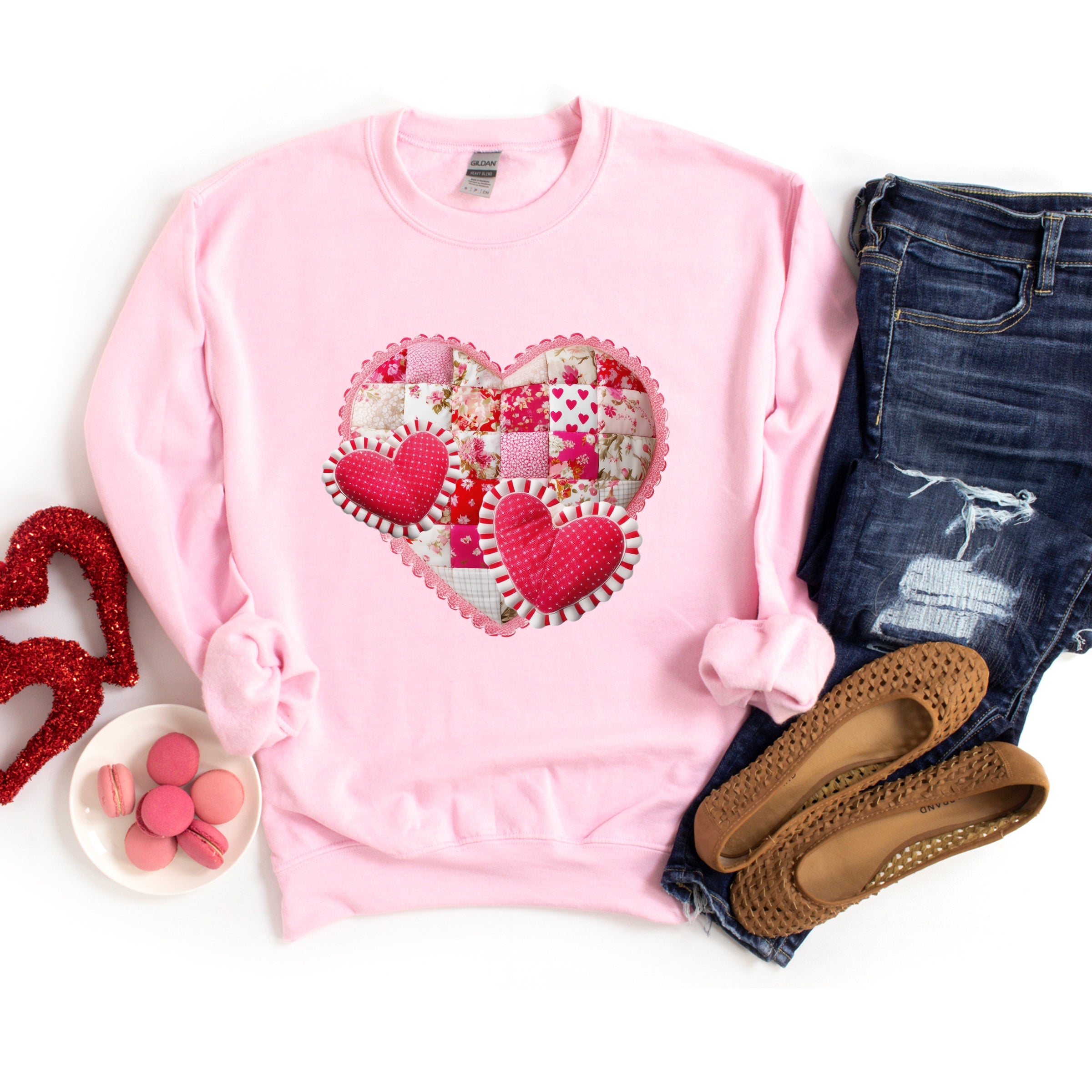 Hearts Patchwork Print - Women's Graphic Sweatshirt