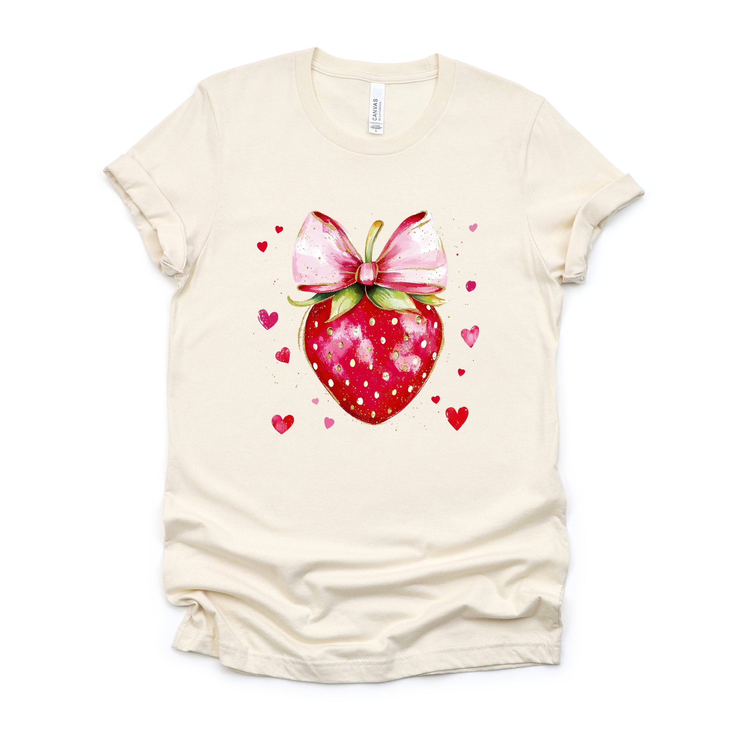 Coquette Strawberry Hearts Watercolor - Women's Short Sleeve Graphic T-Shirt