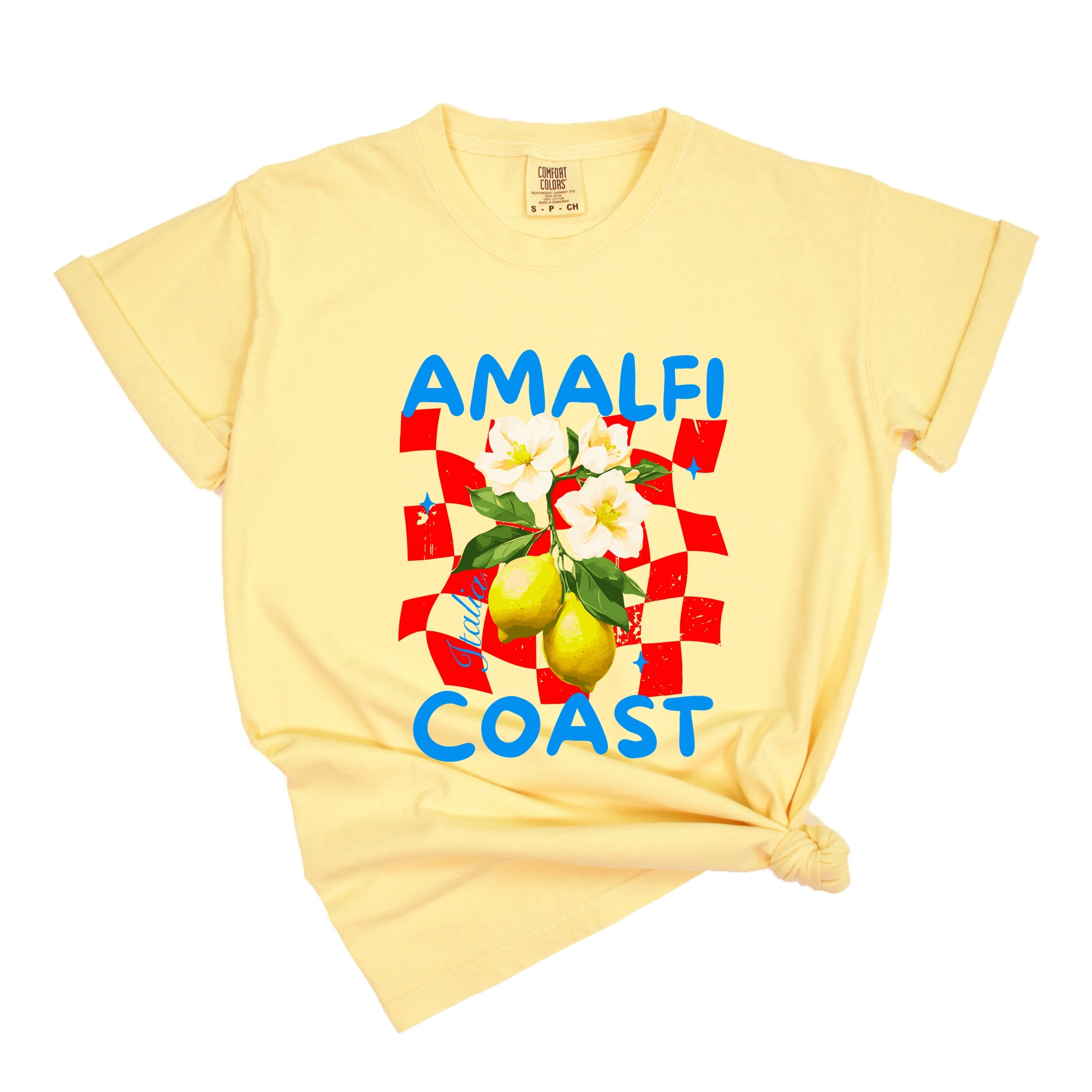 Amalfi Coast Red Checkerboard - Women's Garment Dyed Graphic T-Shirt