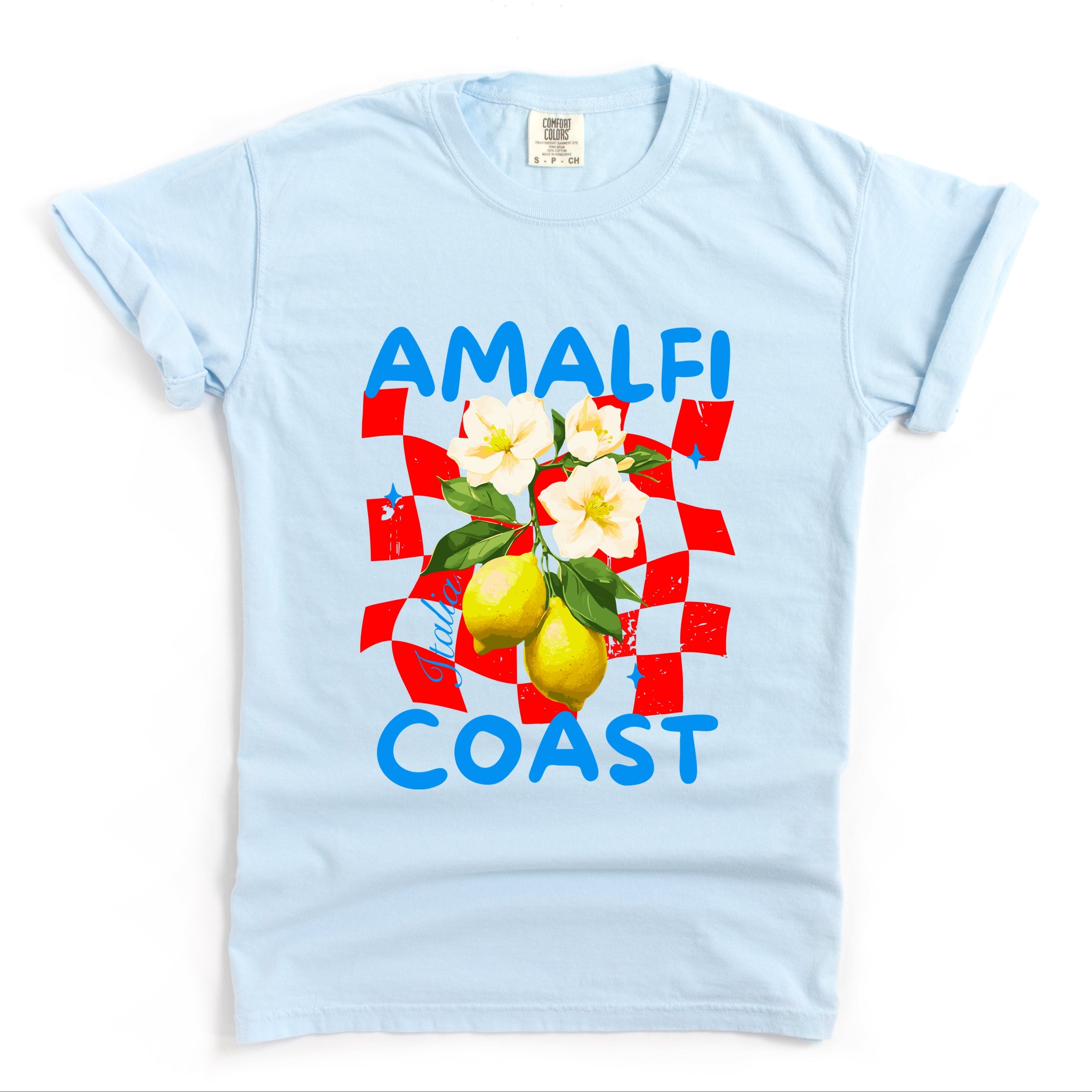 Amalfi Coast Red Checkerboard - Women's Garment Dyed Graphic T-Shirt