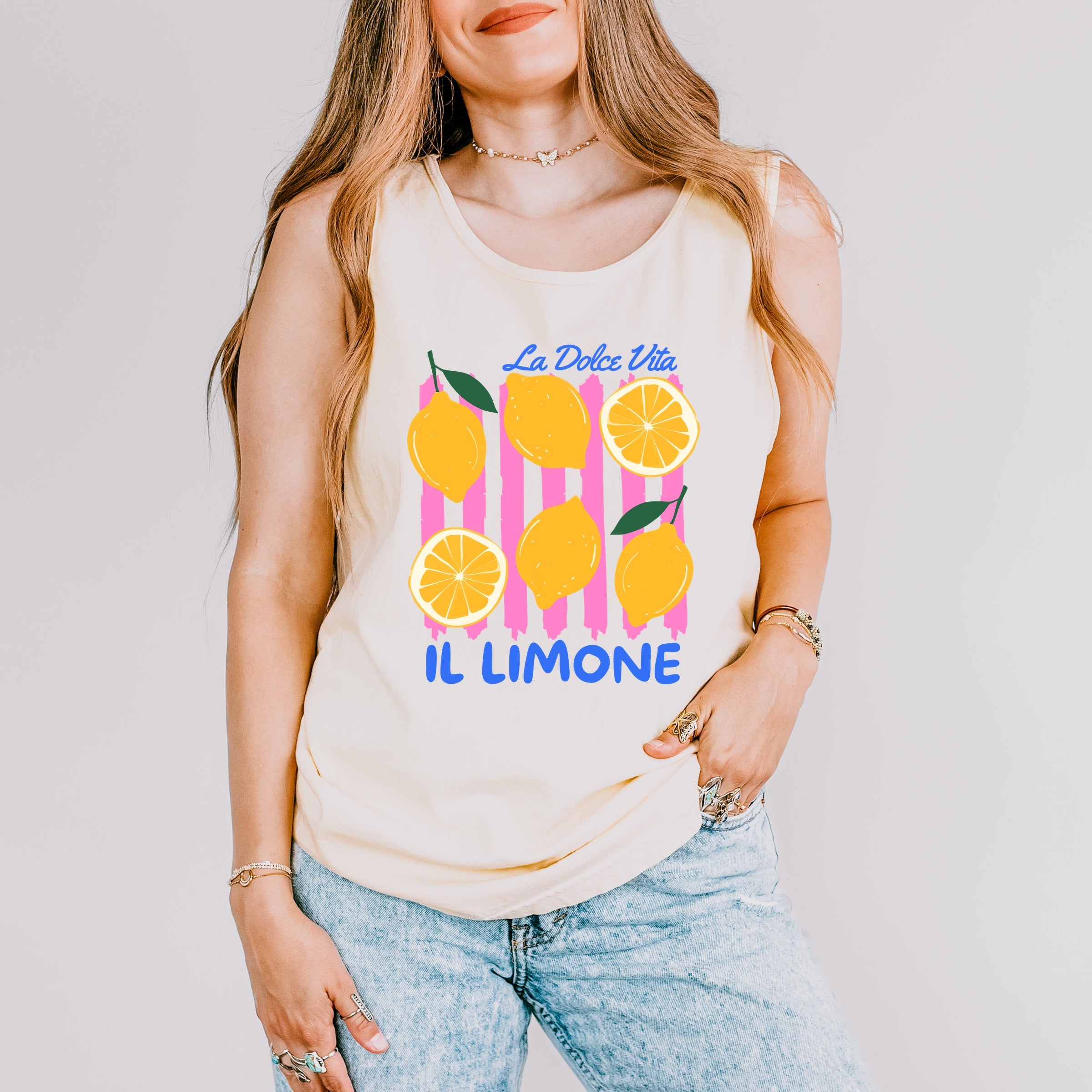 La Dolce Vita Lemons - Women's Garment Dyed Graphic Tank Top