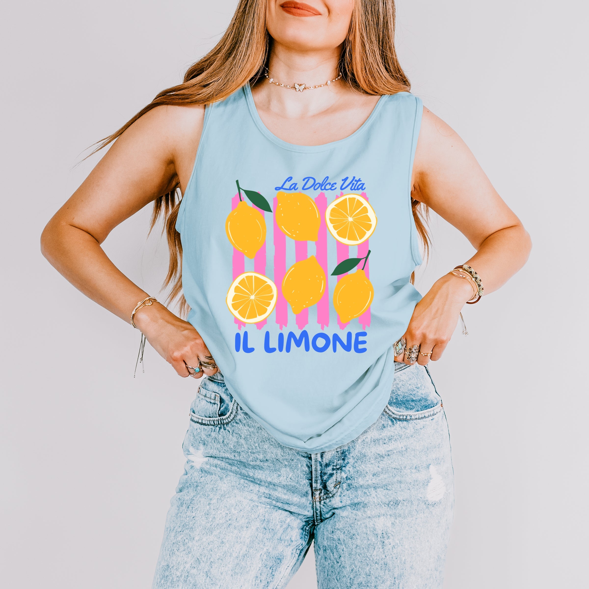 La Dolce Vita Lemons - Women's Garment Dyed Graphic Tank Top