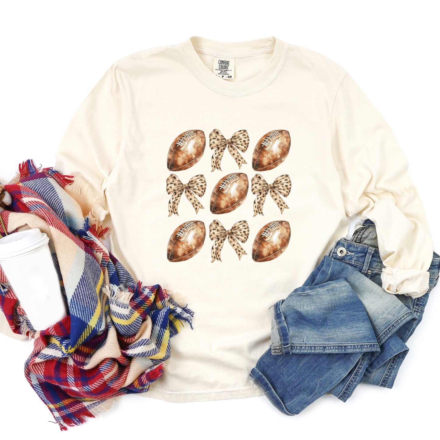 Coquette Football Chart - Women's Garment Dyed Long Sleeve Graphic T-Shirt