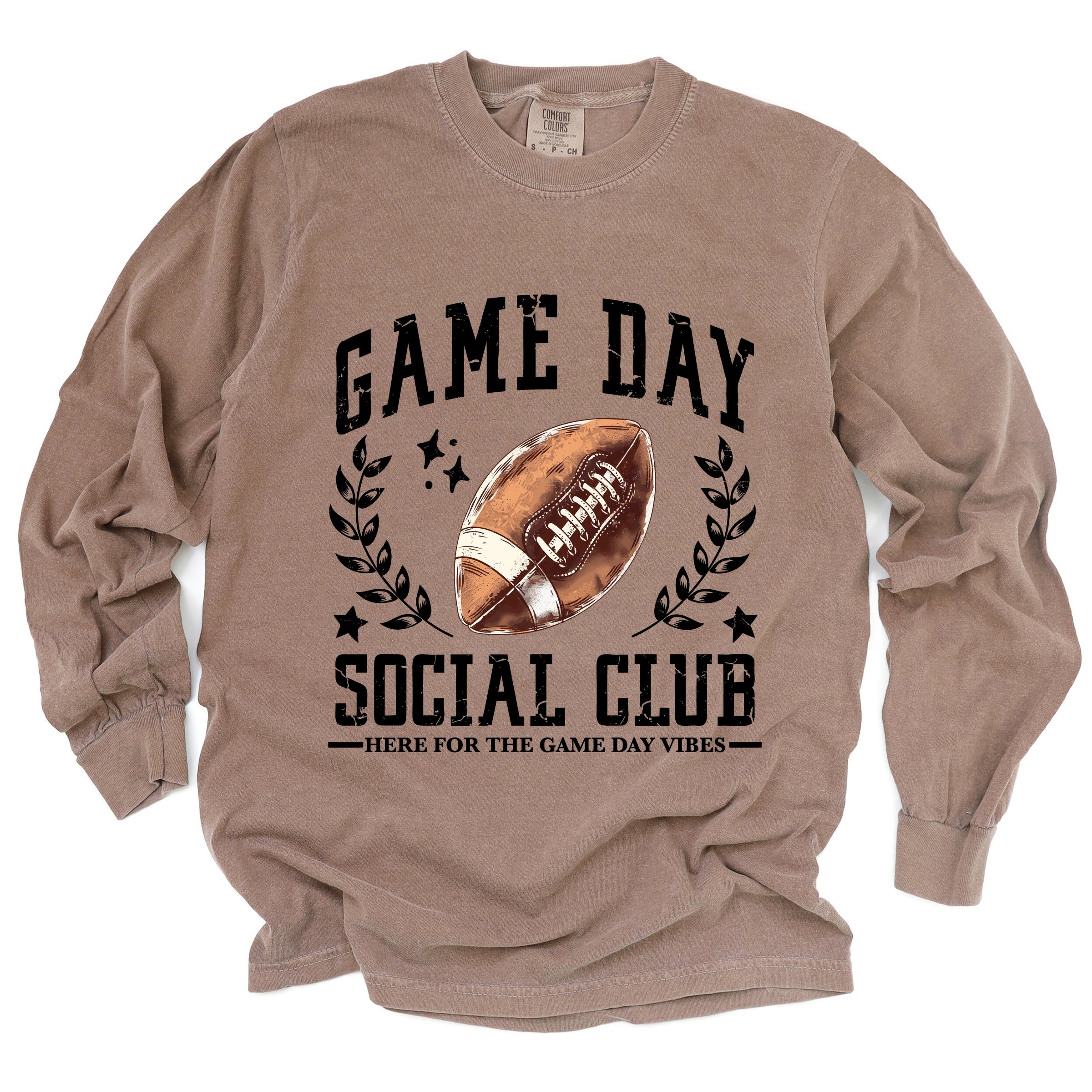 Football Game Day Social Club - Women's Garment Dyed Long Sleeve Graphic T-Shirt