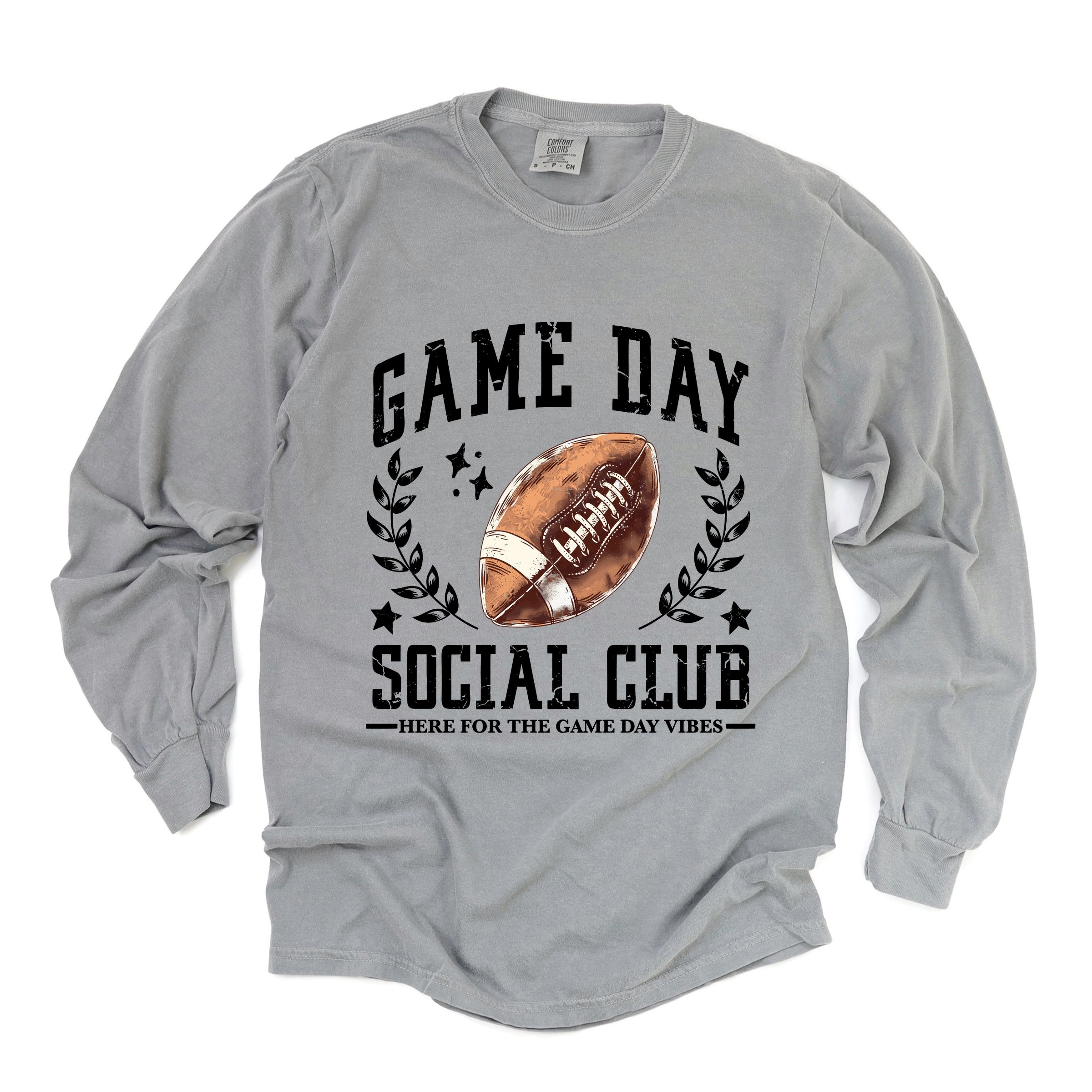 Football Game Day Social Club - Women's Garment Dyed Long Sleeve Graphic T-Shirt