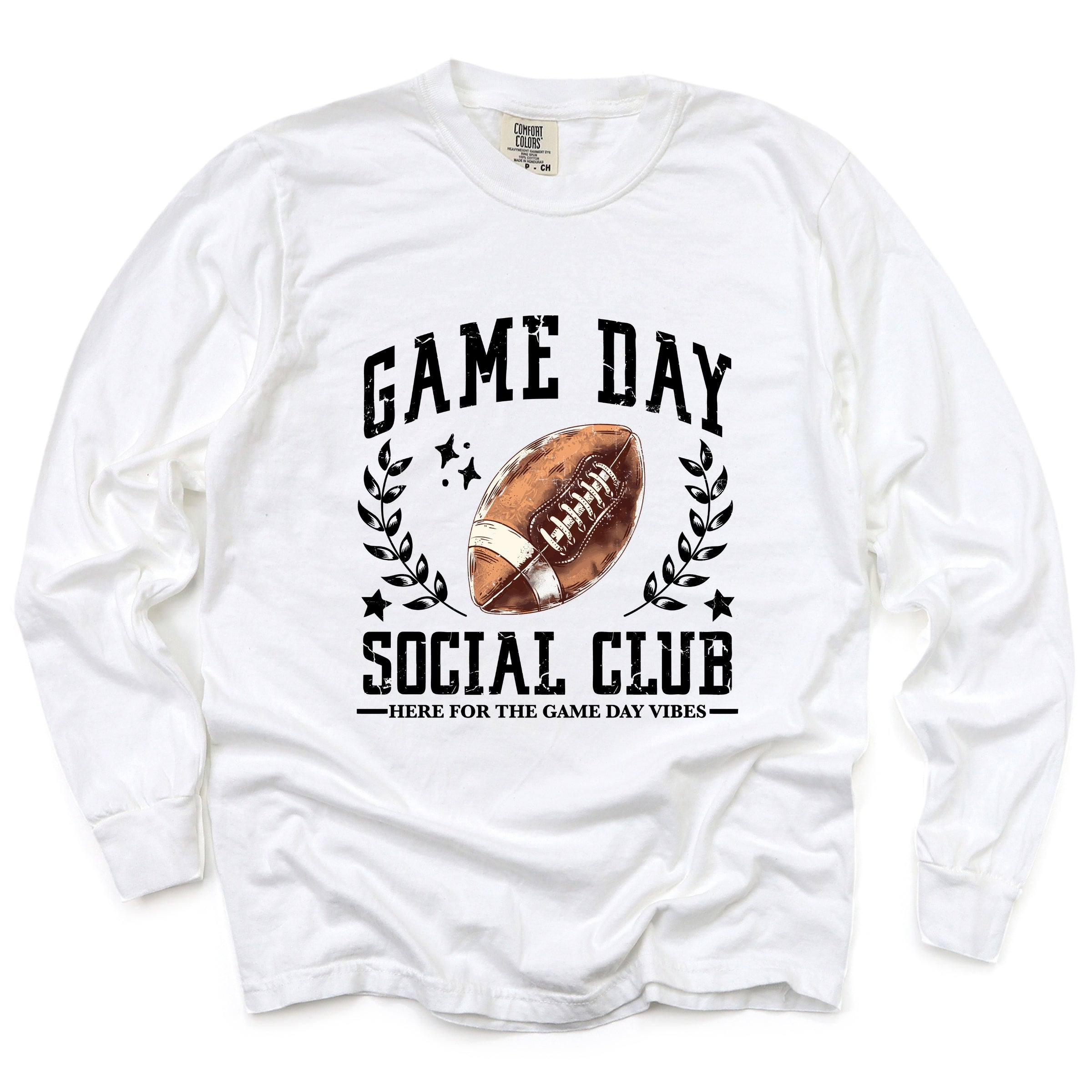 Football Game Day Social Club - Women's Garment Dyed Long Sleeve Graphic T-Shirt
