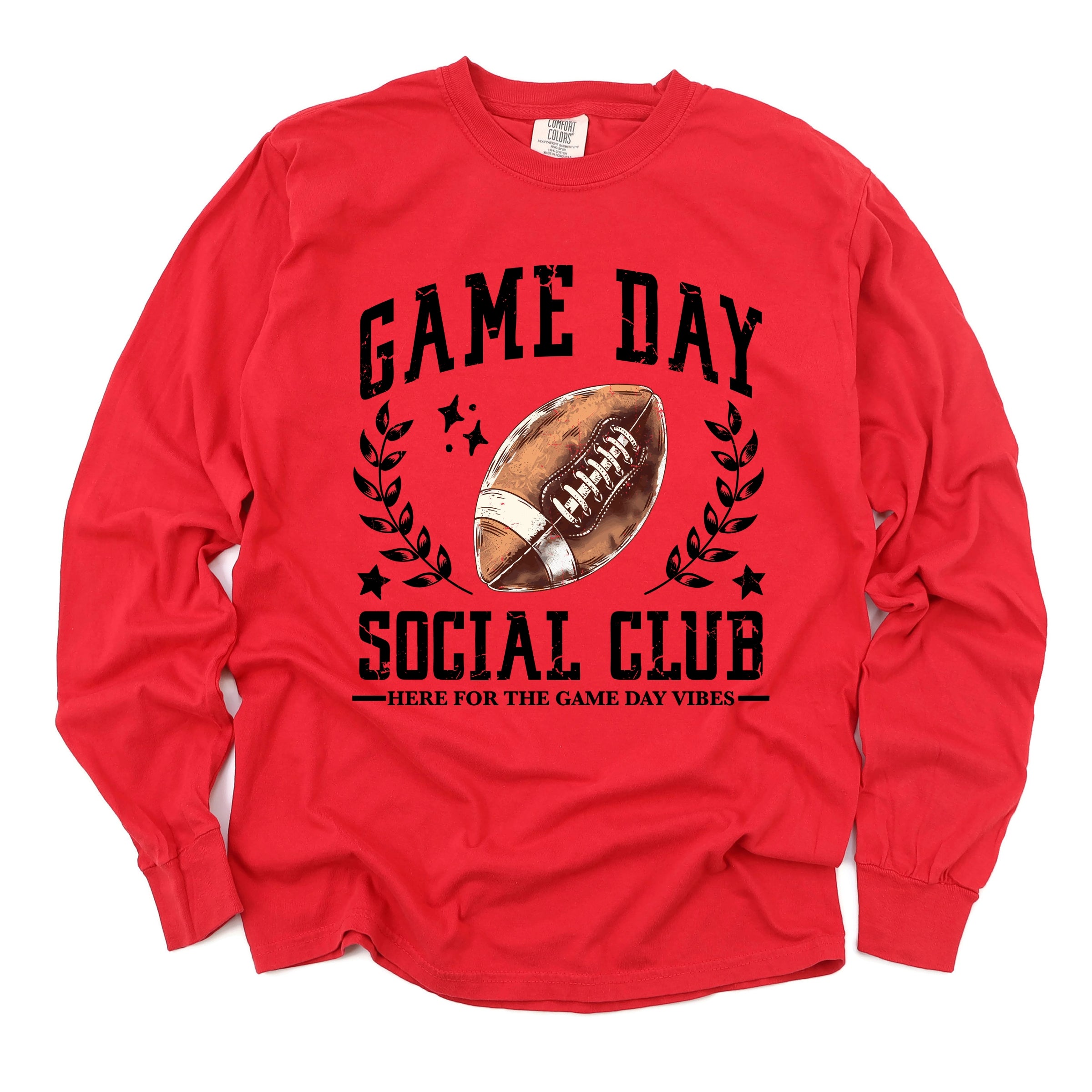 Football Game Day Social Club - Women's Garment Dyed Long Sleeve Graphic T-Shirt