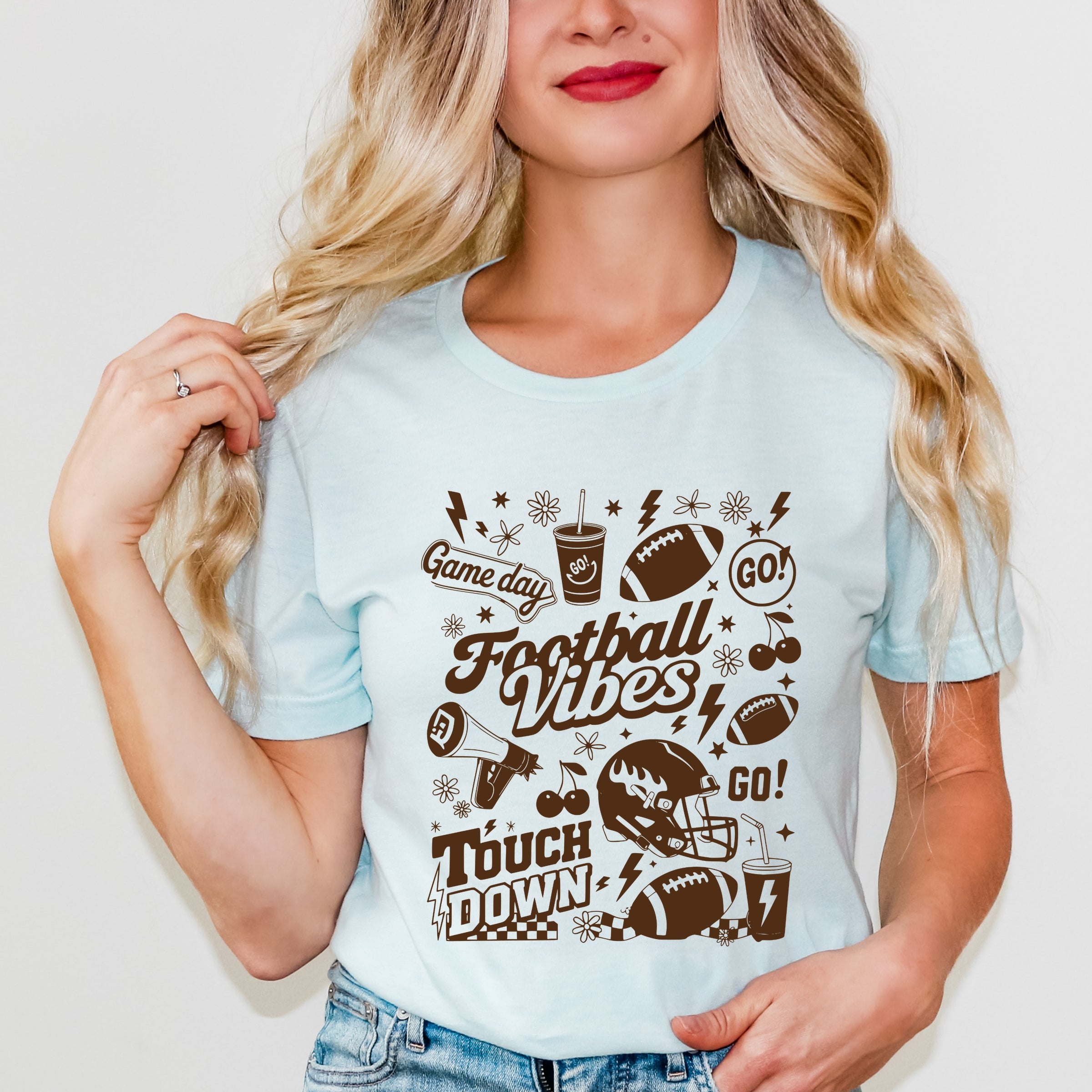 Football Vibes Touchdown Collage - Womens Short Sleeve Tee