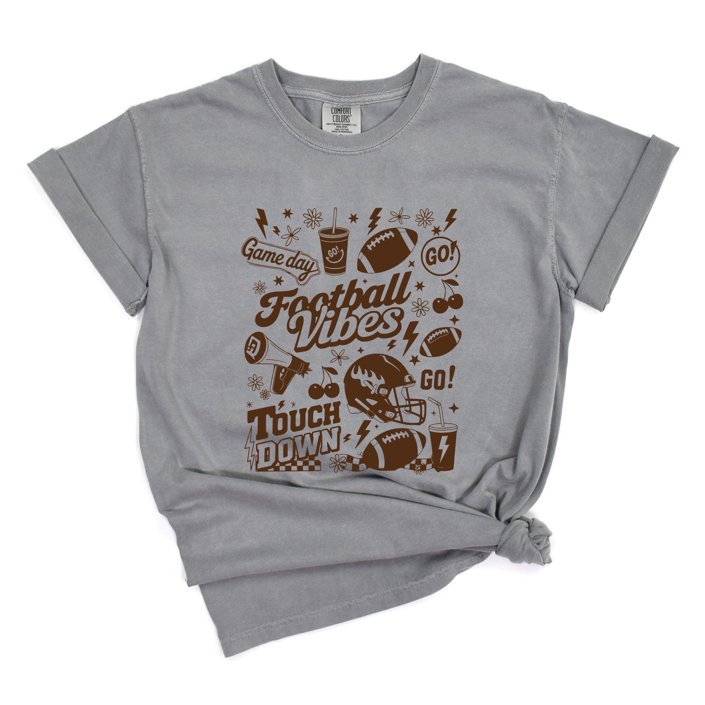 Football Vibes Touchdown Collage - Womens Garment Dyed Tee