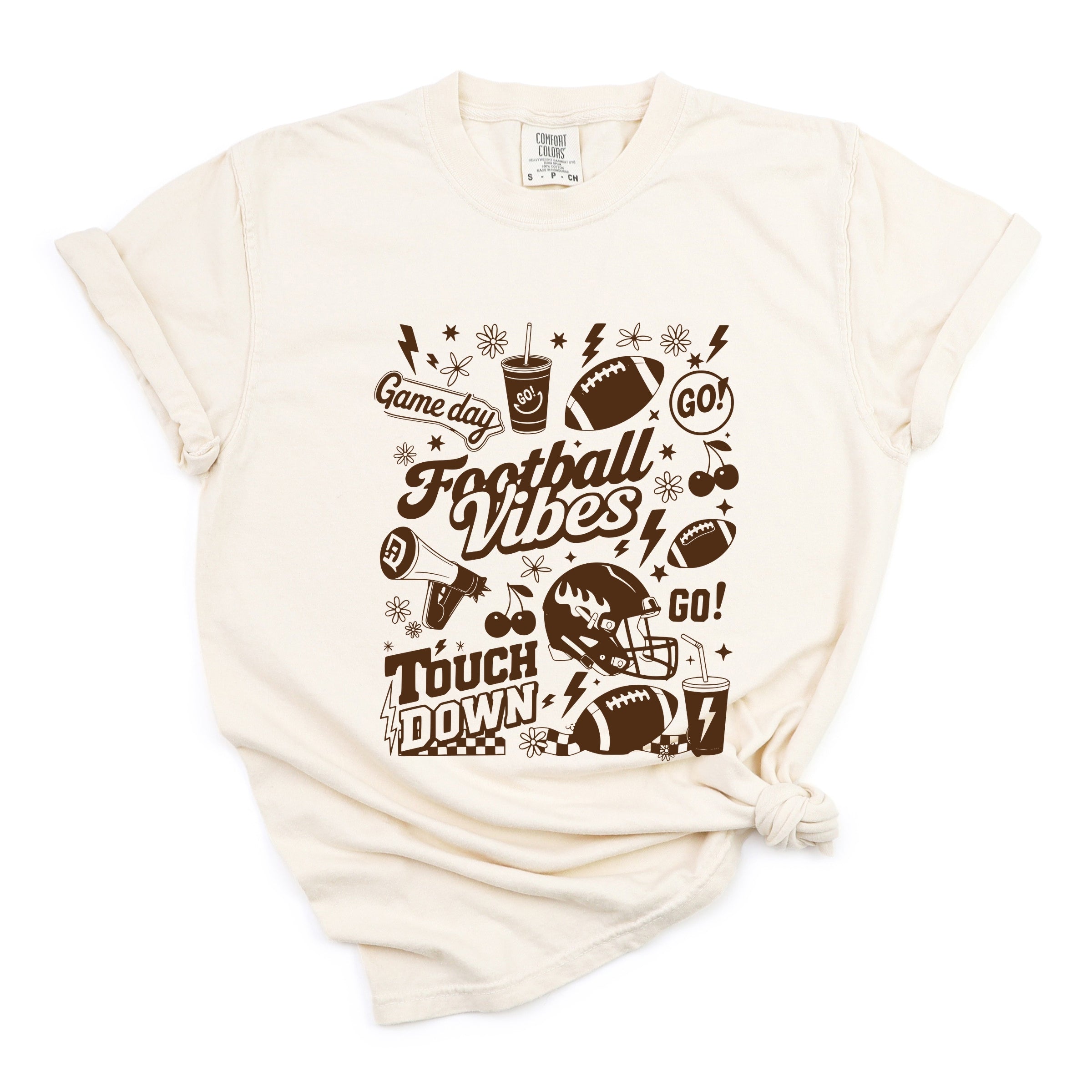 Football Vibes Touchdown Collage - Womens Garment Dyed Tee