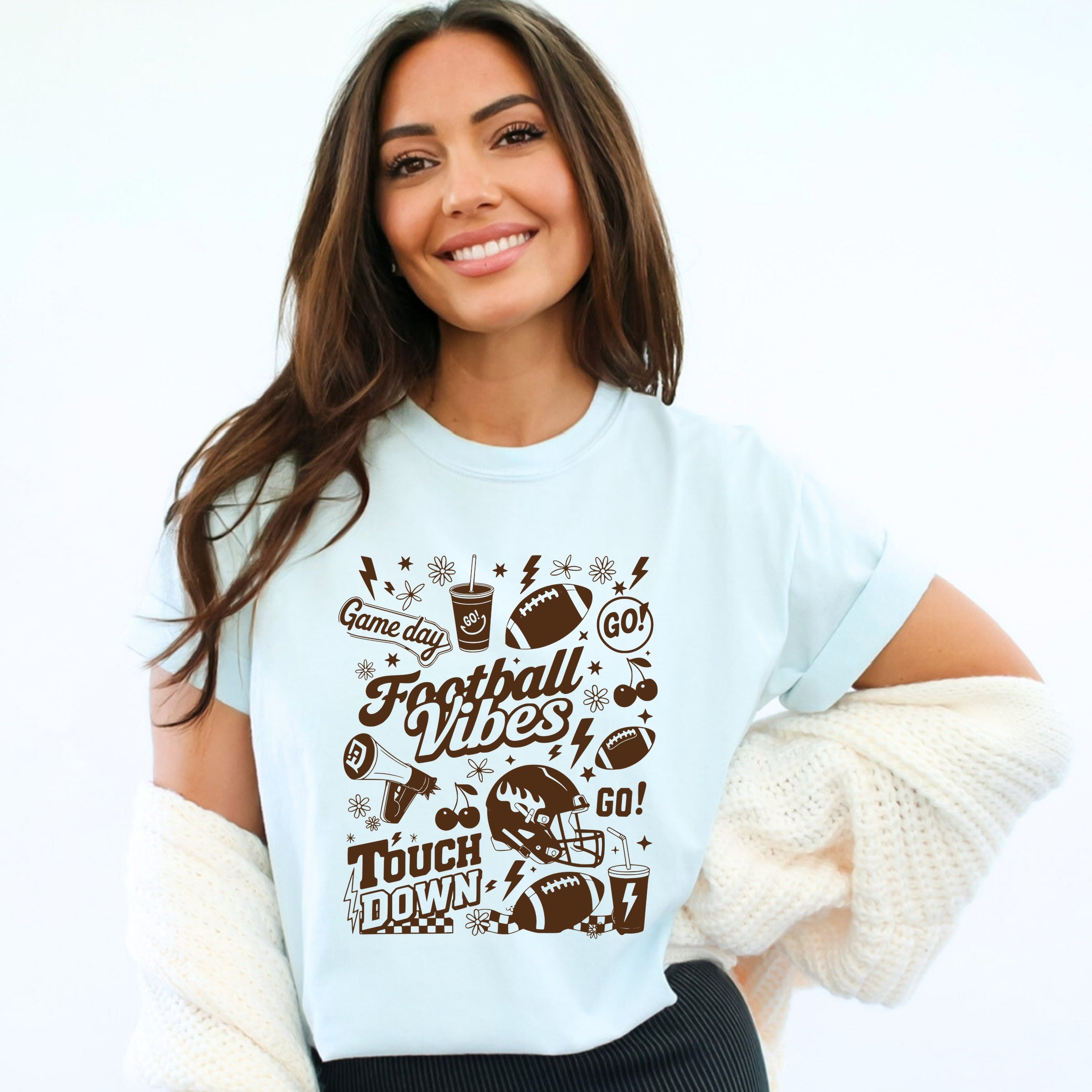 Football Vibes Touchdown Collage - Womens Garment Dyed Tee
