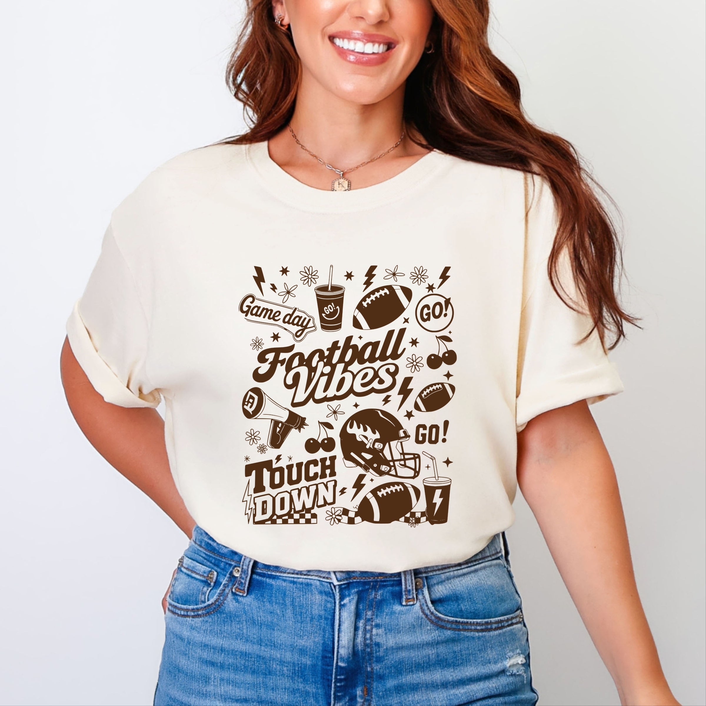 Football Vibes Touchdown Collage - Womens Garment Dyed Tee