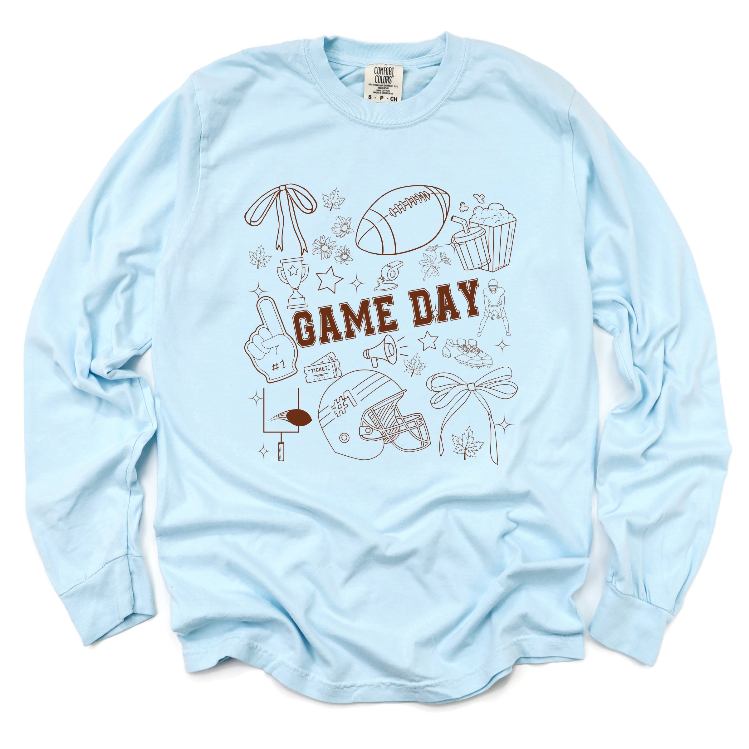 Football Game Day Collage - Womens Garment Dyed Long Sleeve
