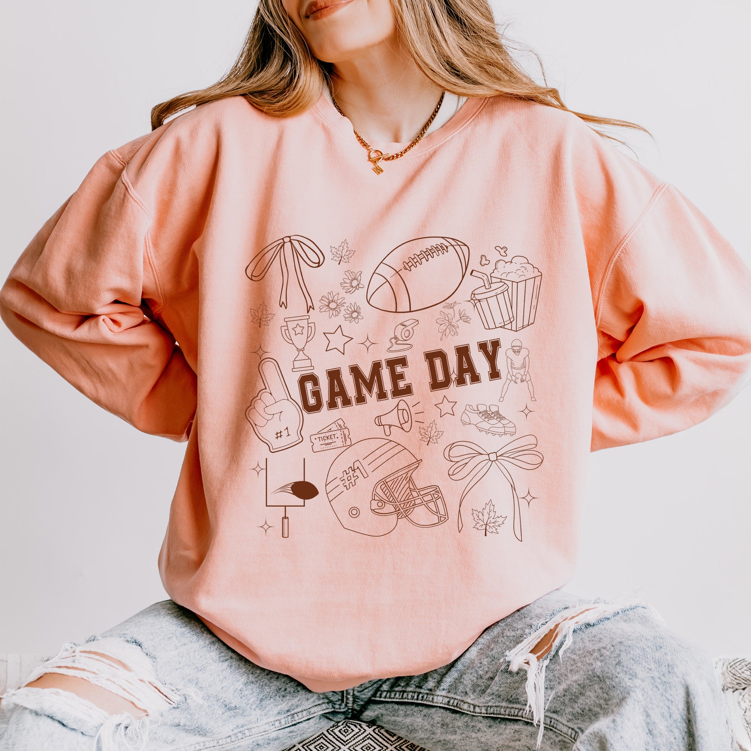 Football Game Day Collage - Womens Lightweight Garment Dyed Sweatshirt