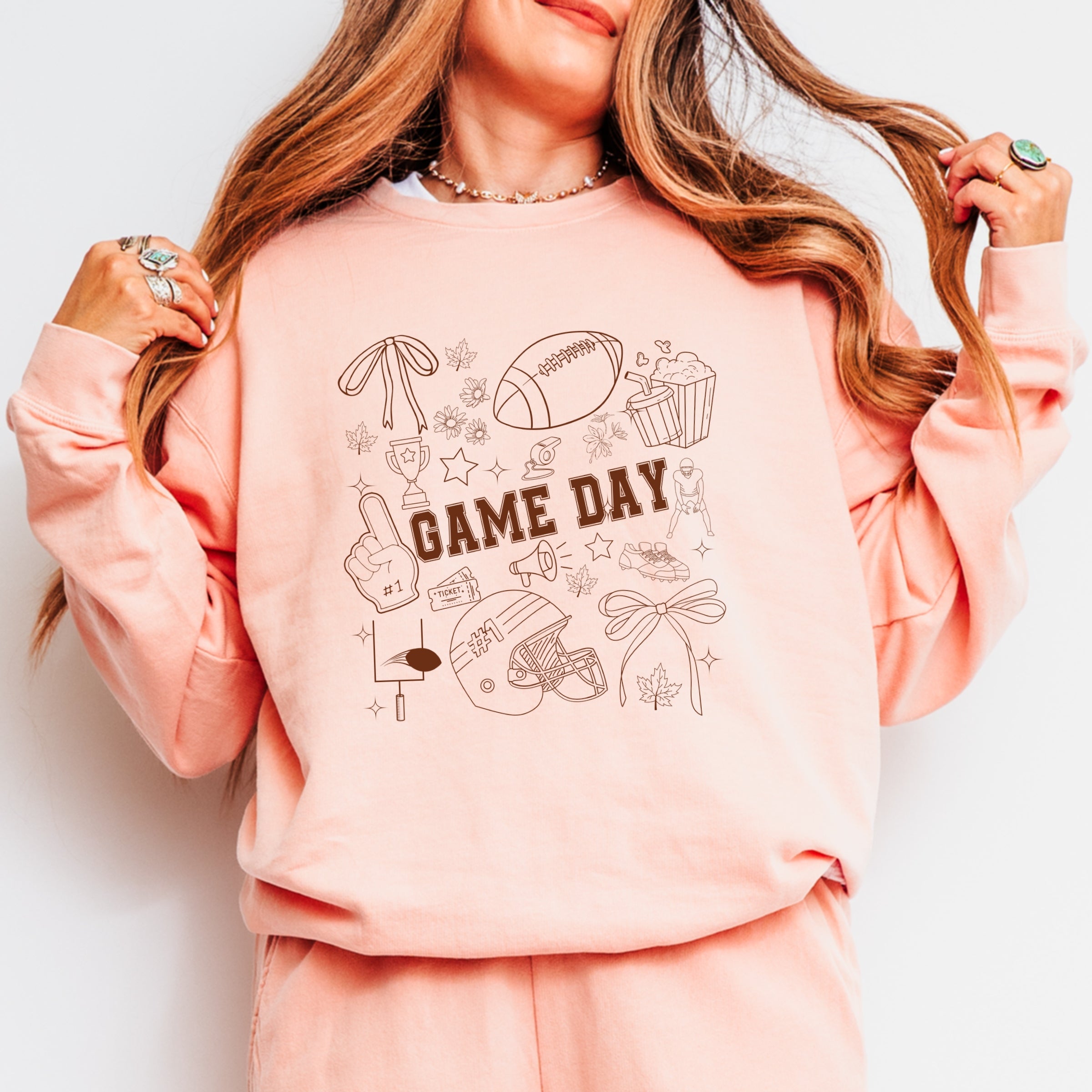 Football Game Day Collage - Womens Lightweight Garment Dyed Sweatshirt