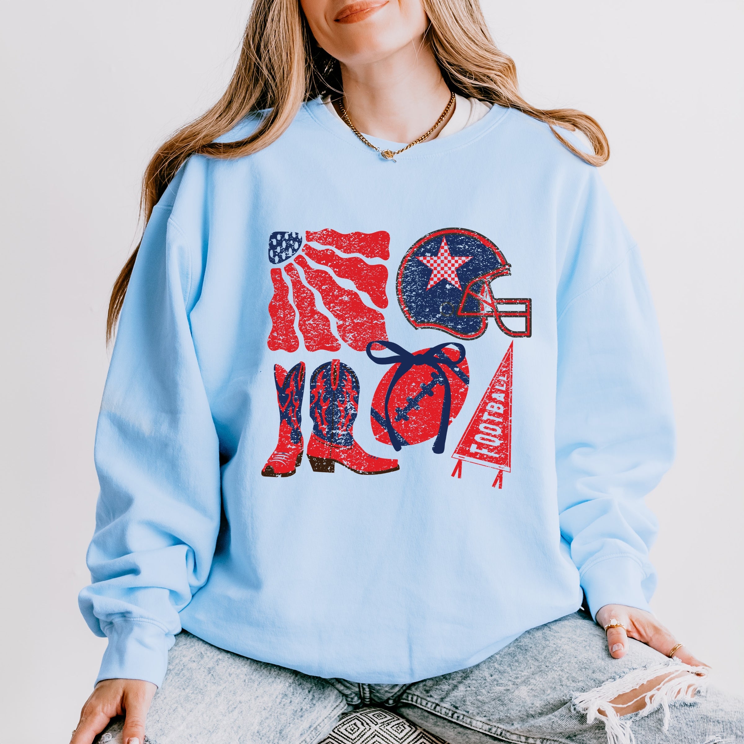 Football Flag Red and Blue - Womens Lightweight Garment Dyed Sweatshirt