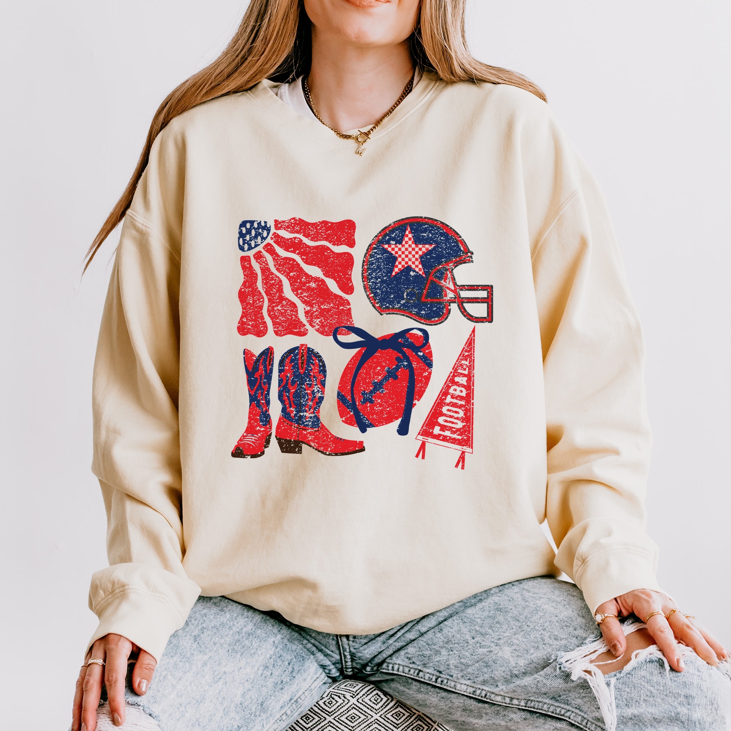 Football Flag Red and Blue - Womens Lightweight Garment Dyed Sweatshirt