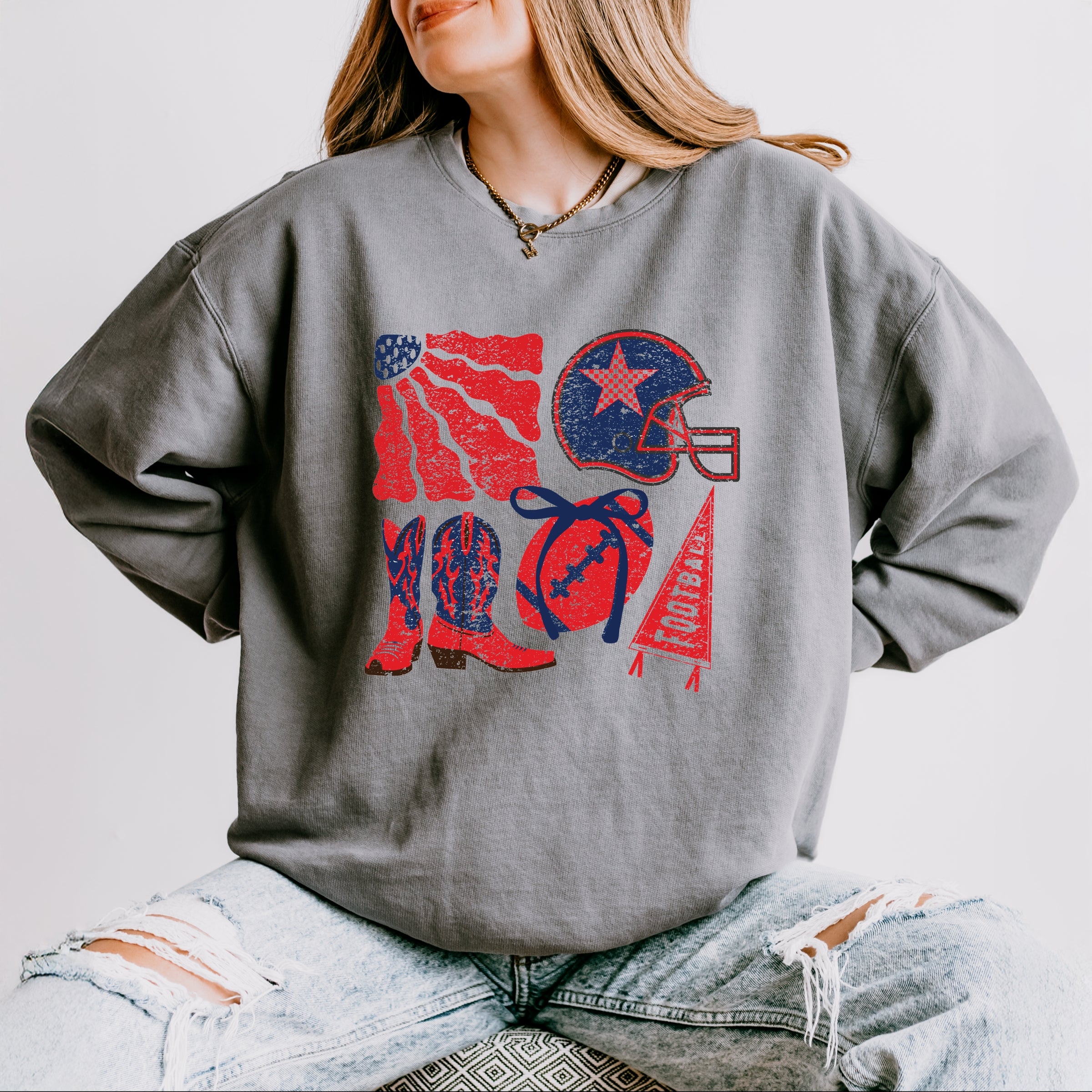 Football Flag Red and Blue - Womens Lightweight Garment Dyed Sweatshirt