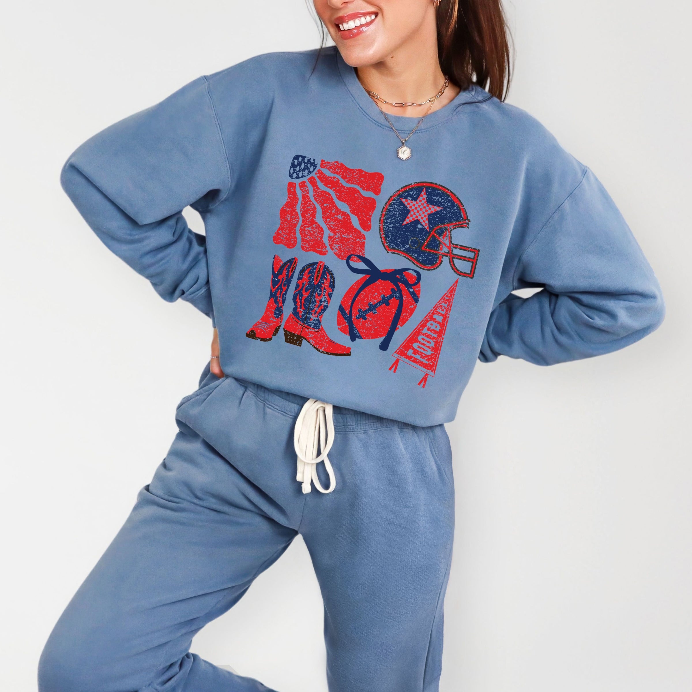 Football Flag Red and Blue - Womens Lightweight Garment Dyed Sweatshirt
