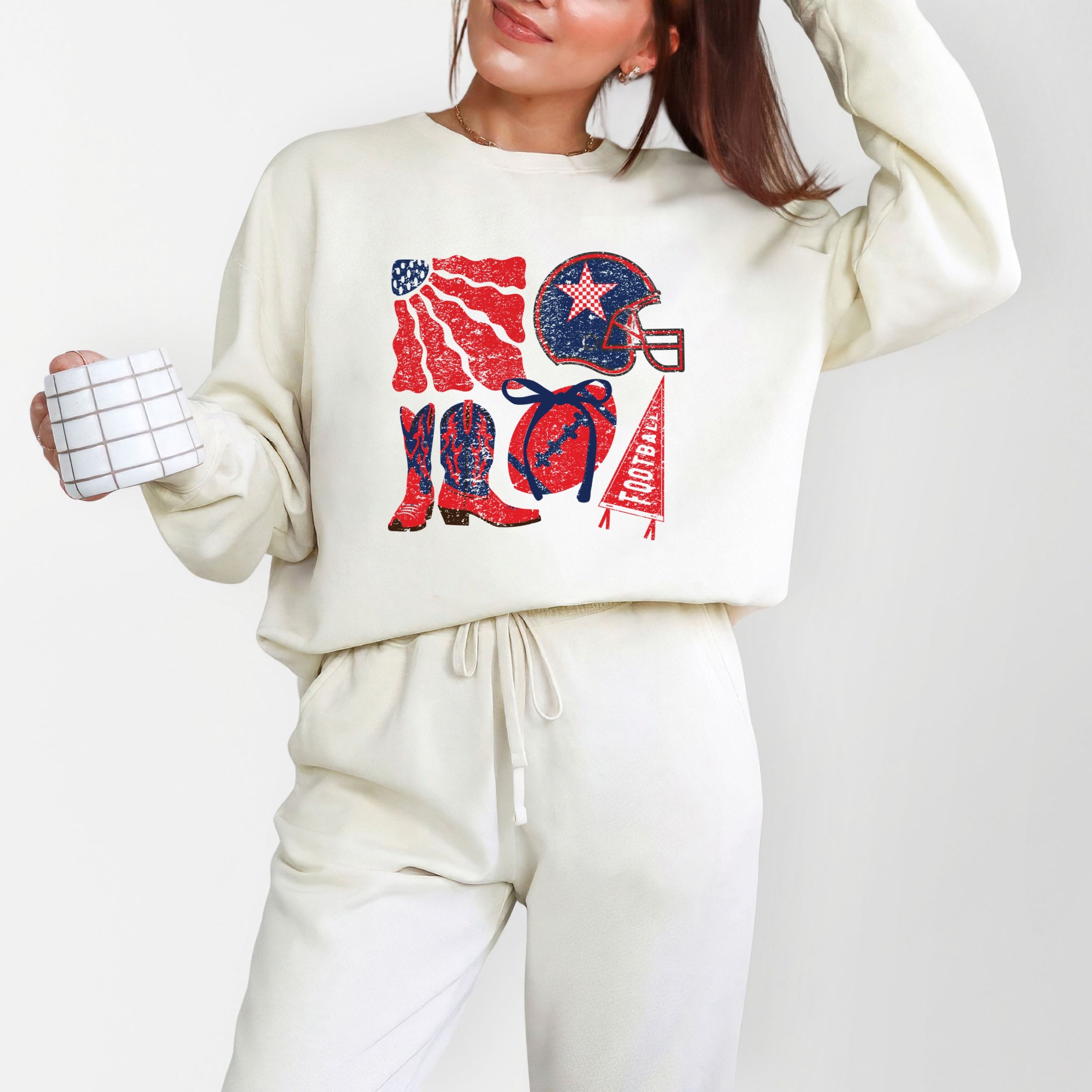 Football Flag Red and Blue - Womens Lightweight Garment Dyed Sweatshirt