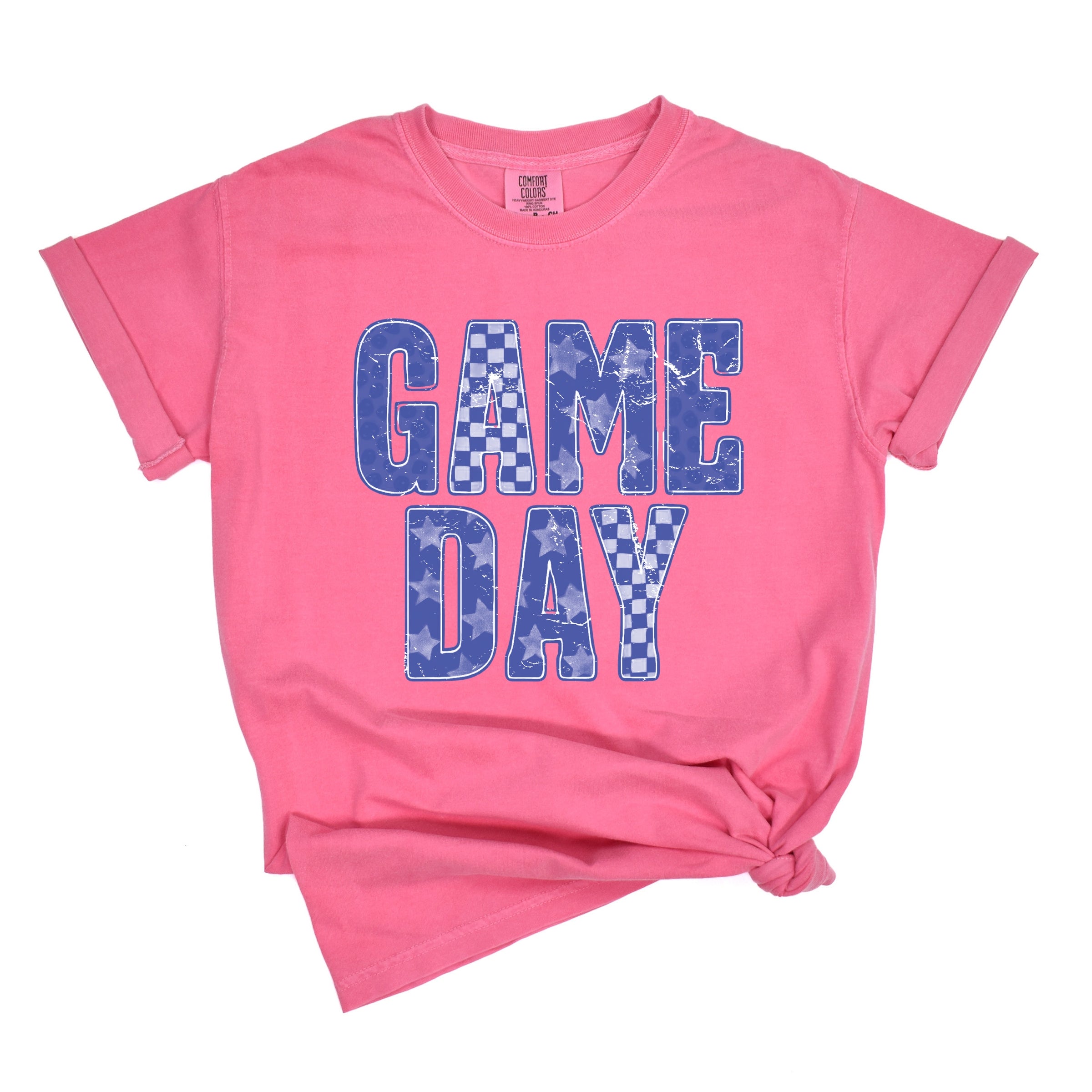Game Day Blue Checkered - Womens Garment Dyed Tee