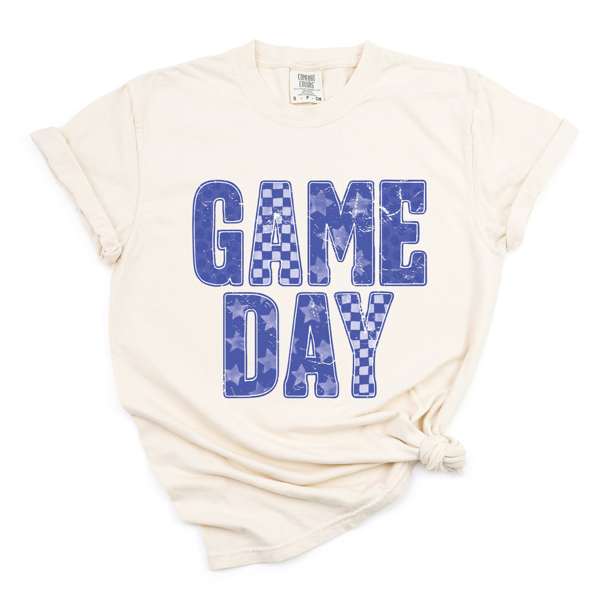 Game Day Blue Checkered - Womens Garment Dyed Tee