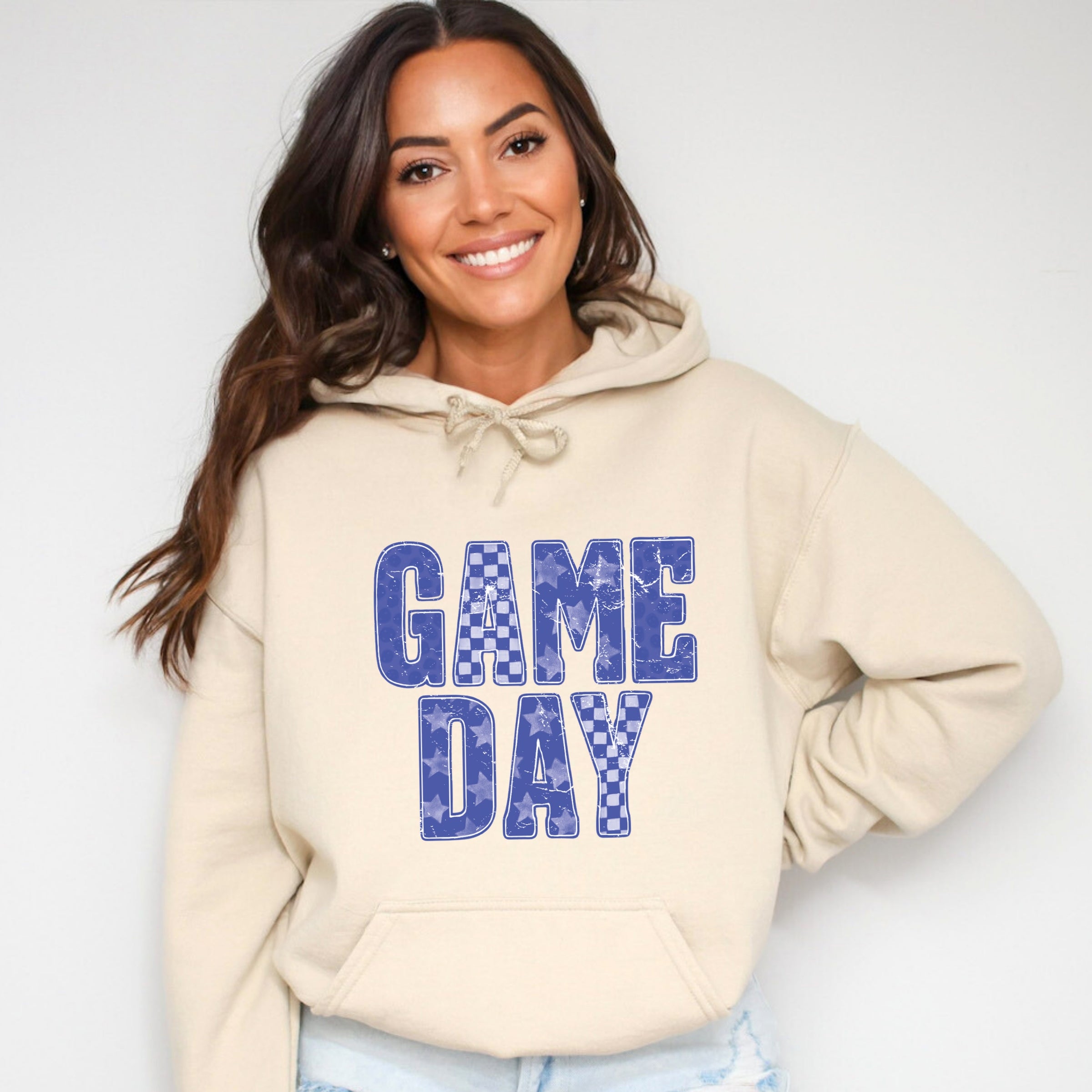 Game Day Blue Checkered - Womens Hoodie