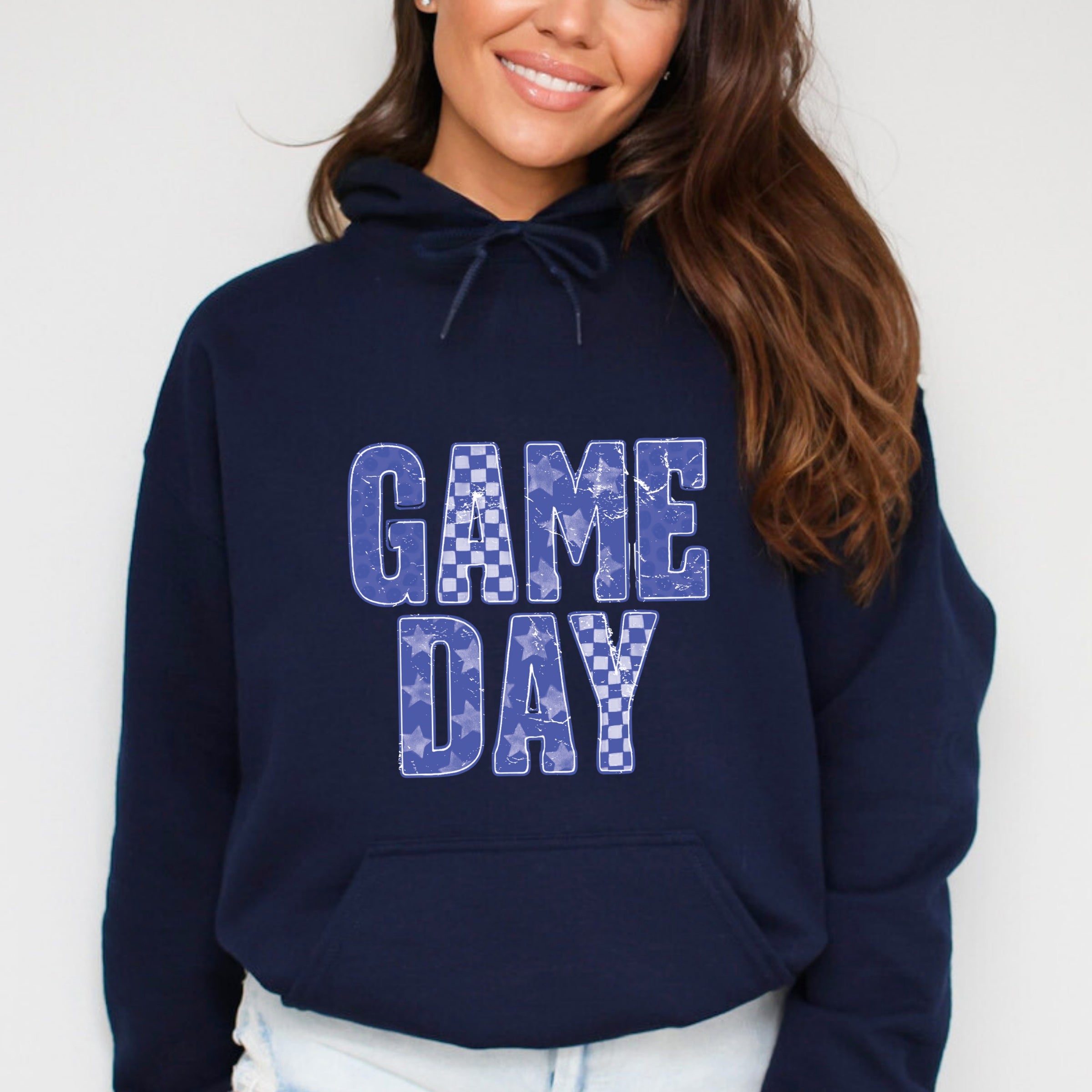 Game Day Blue Checkered - Womens Hoodie