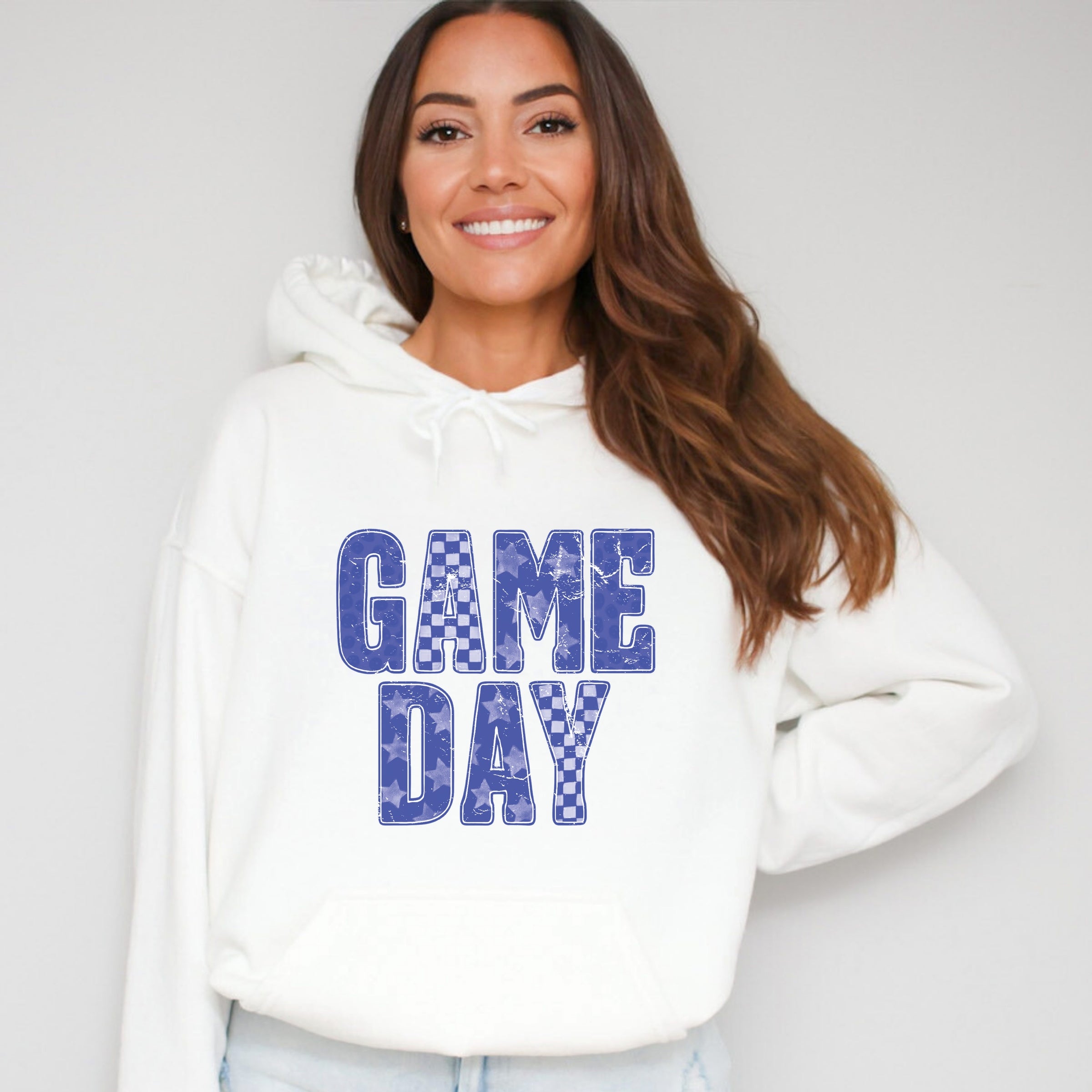 Game Day Blue Checkered - Womens Hoodie