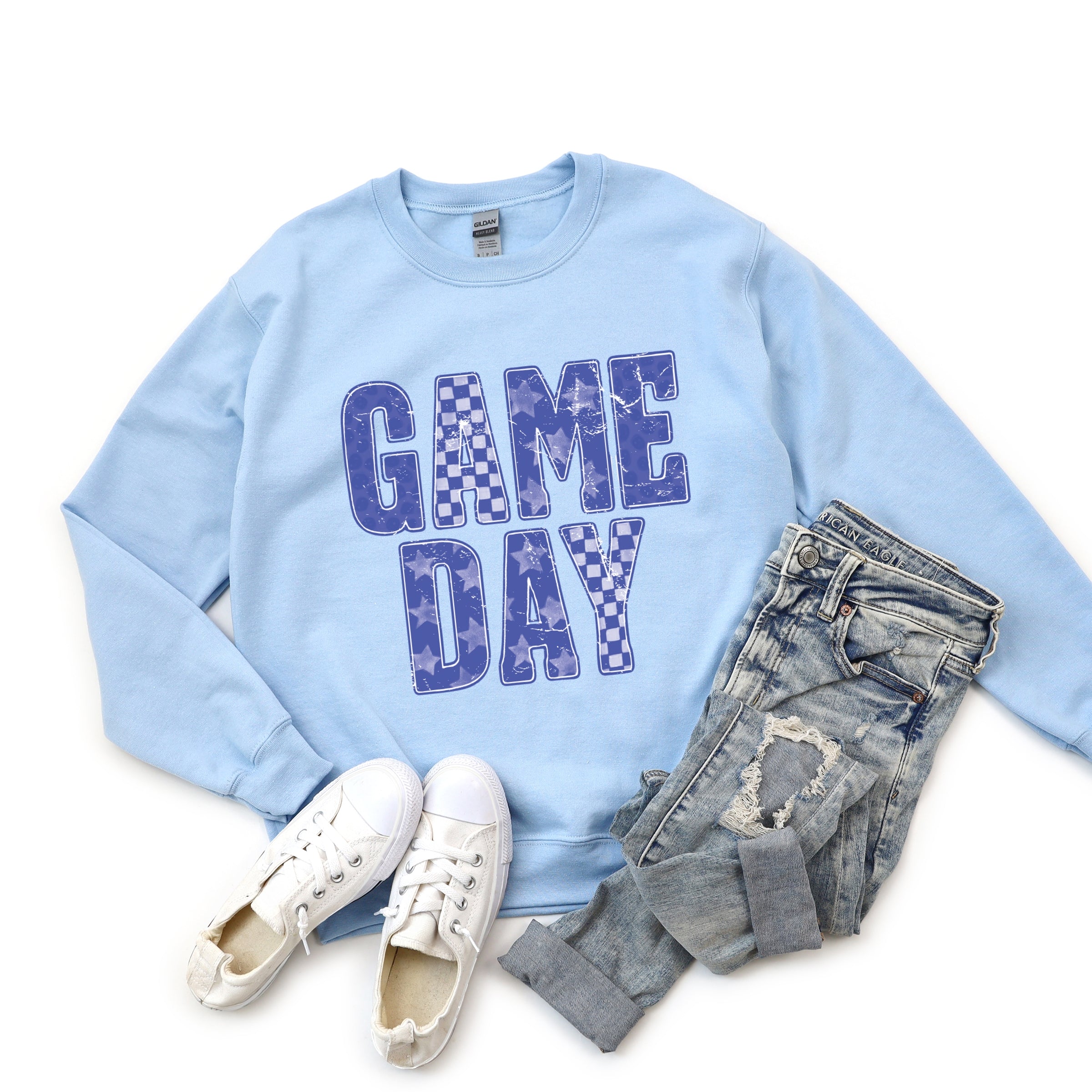 Game Day Blue Checkered -  Womens Sweatshirt