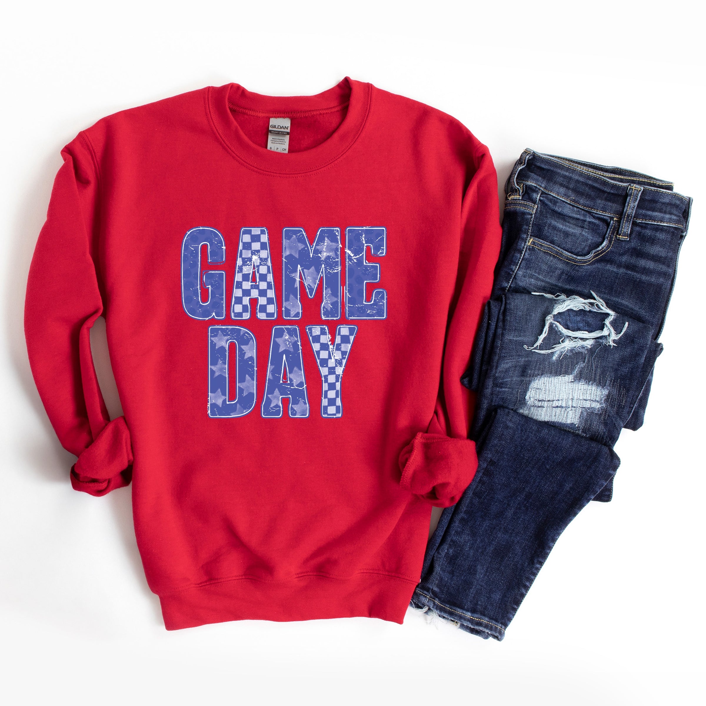 Game Day Blue Checkered -  Womens Sweatshirt