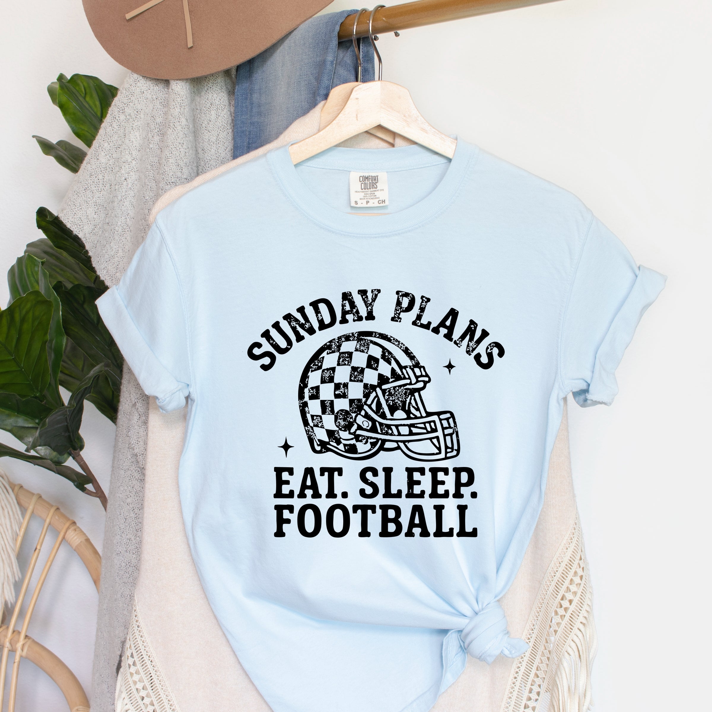 Sunday Plans: Eat. Sleep. Football - Women's Garment Dyed Graphic T-Shirt